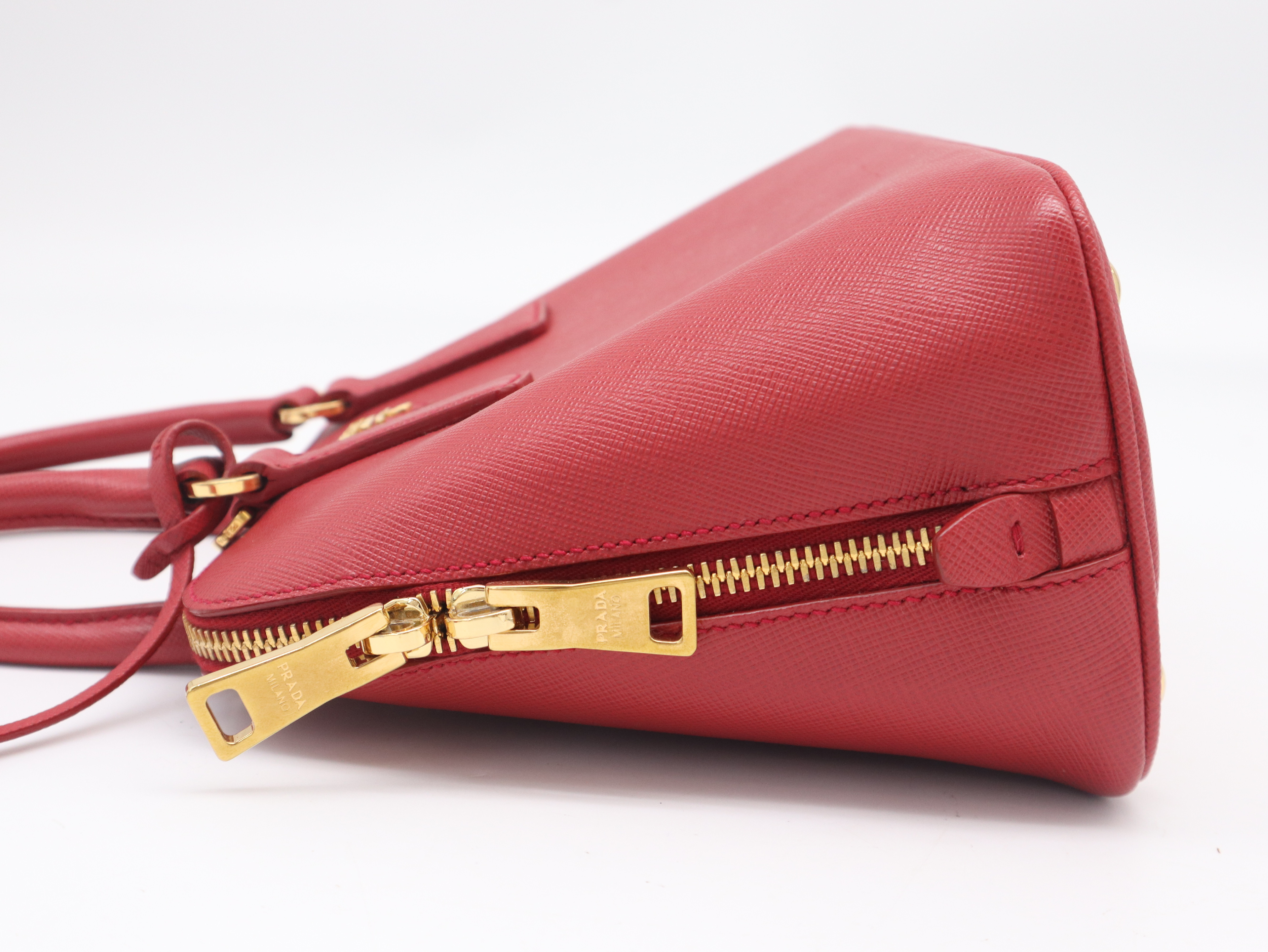 1BA838 Saffiano Leather 2-Way Handbag, Red, with Strap, Clochette, and Dust Bag. — view 3