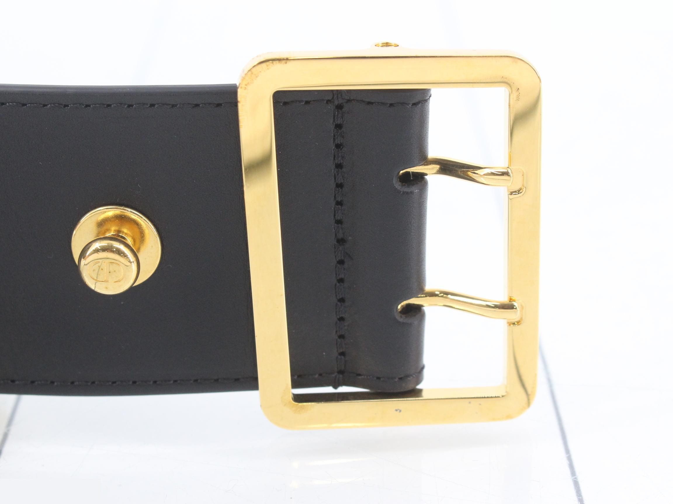 Flower Belt, Leather, Black, Gold Hardware, #70 — view 3