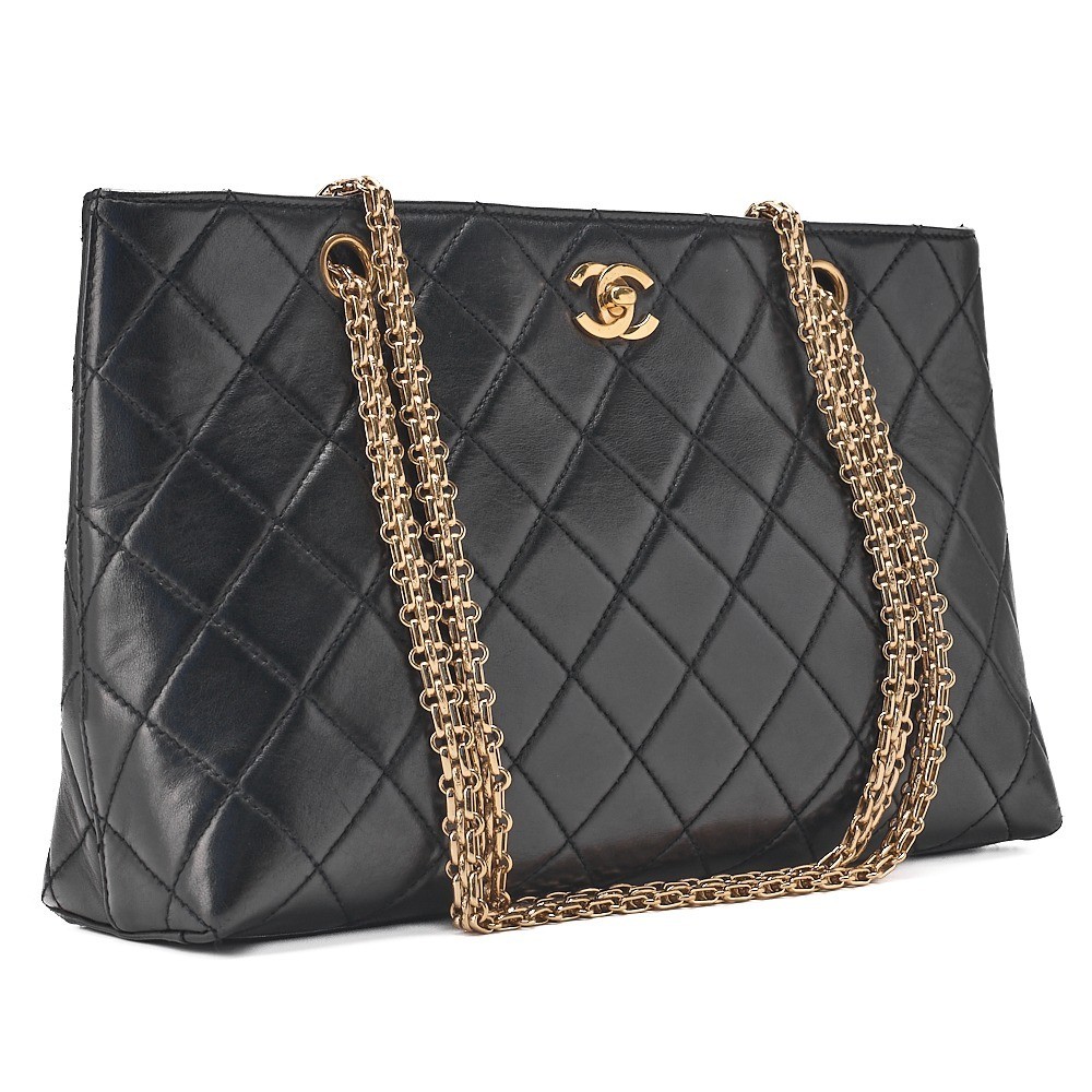 Lambskin Matelassé Coco Mark Turnlock Chain Tote, Black — view 2