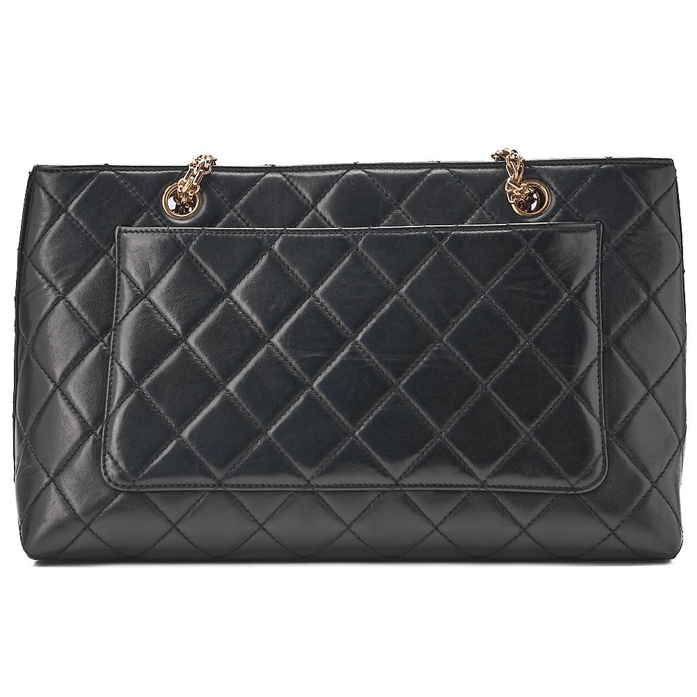 Lambskin Matelassé Coco Mark Turnlock Chain Tote, Black — view 3