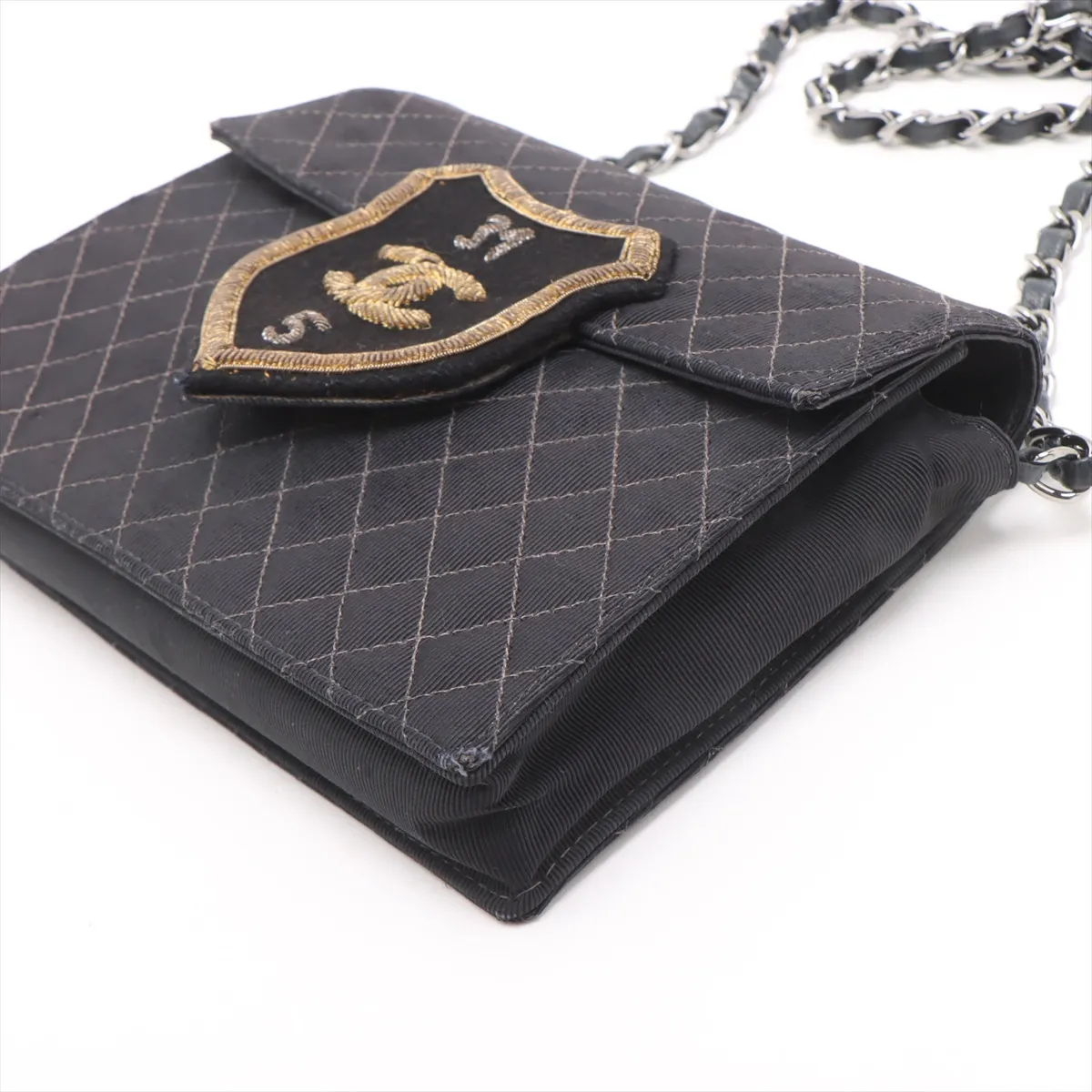 [Individually wrapped] Chanel Matelasse canvas chain shoulder bag emblem black silver hardware 9523587 19th series — view 3