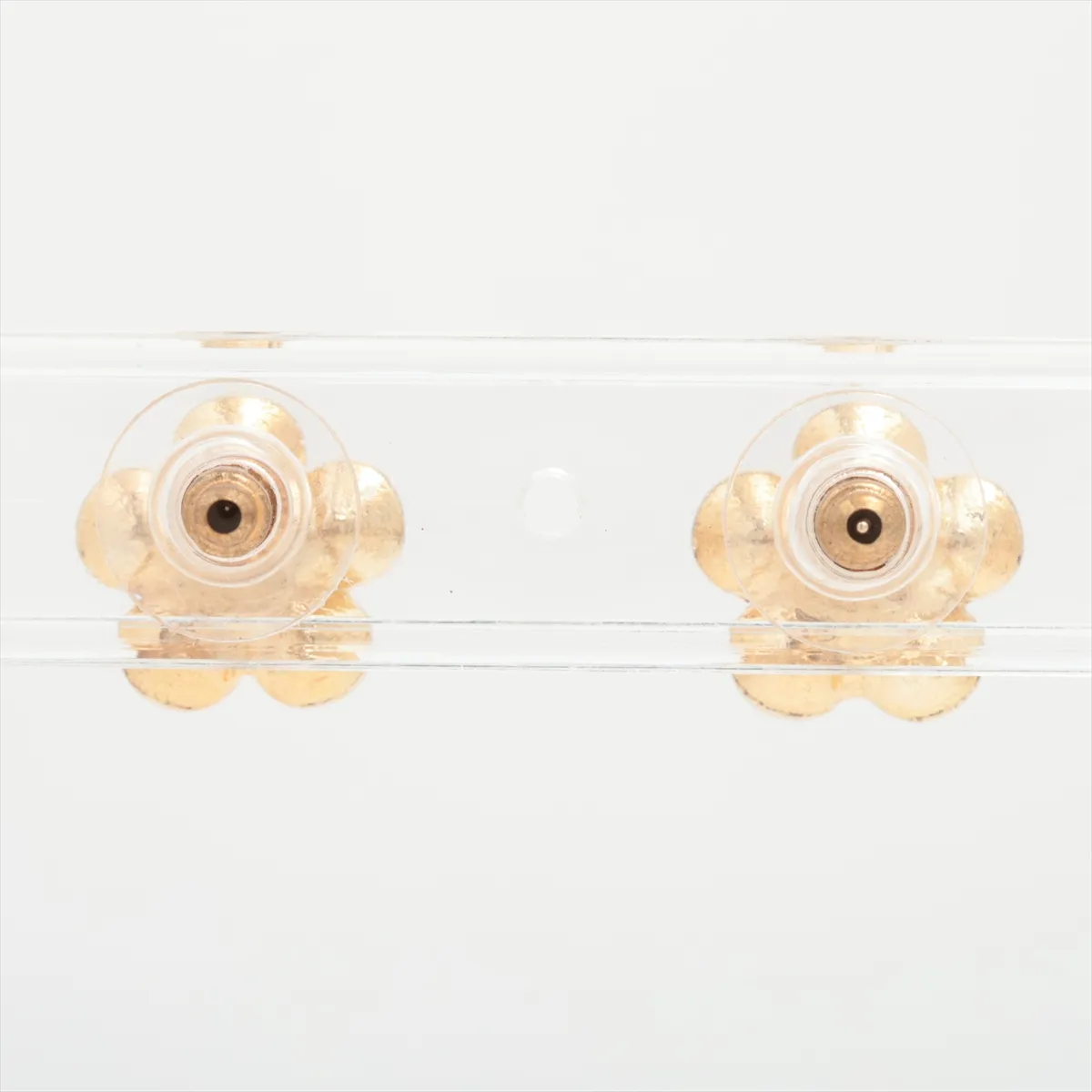 Coco Mark Flower 06A Earrings (Pair) GP x Rhinestone Gold - Shows signs of wear, — view 2