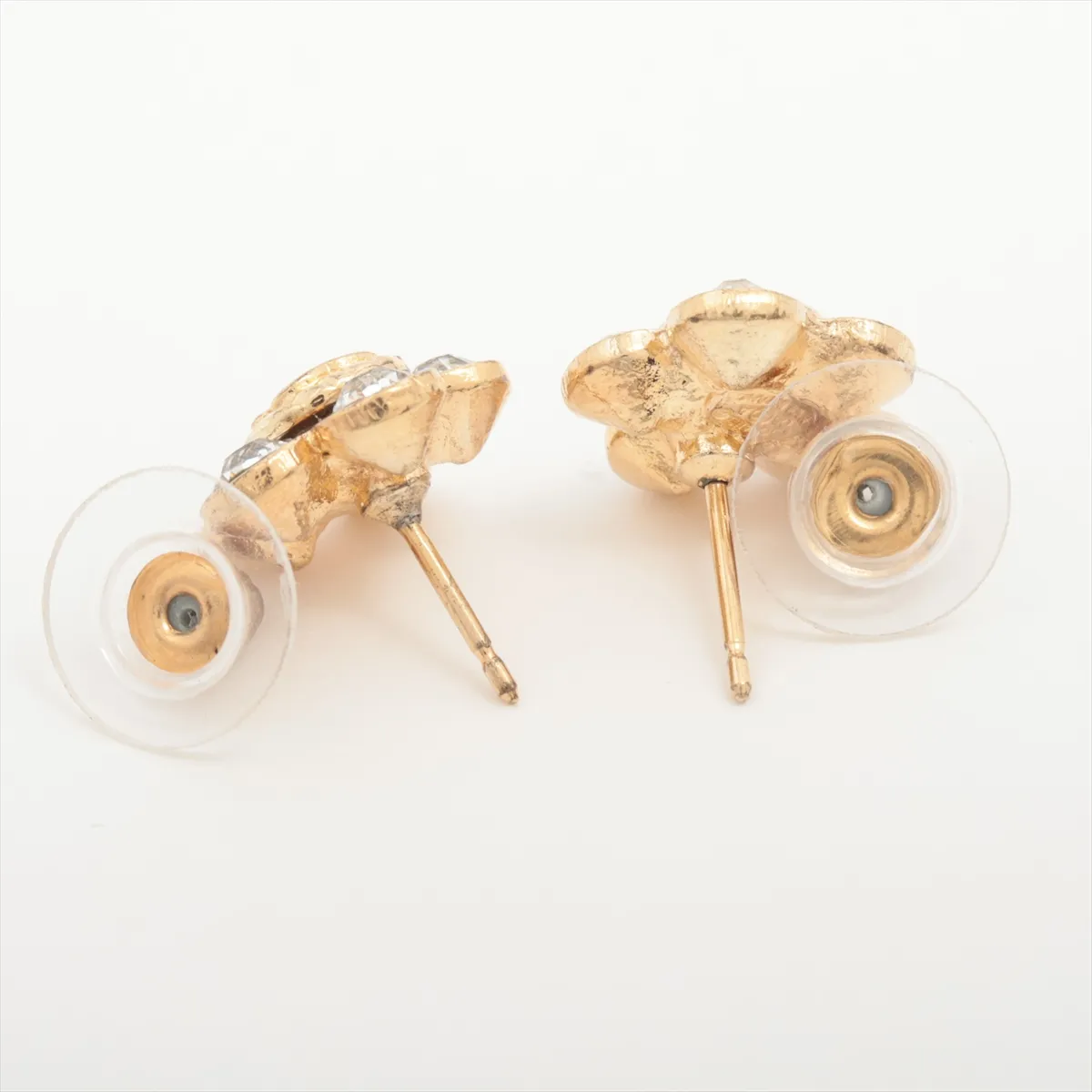 Coco Mark Flower 06A Earrings (Pair) GP x Rhinestone Gold - Shows signs of wear, — view 4