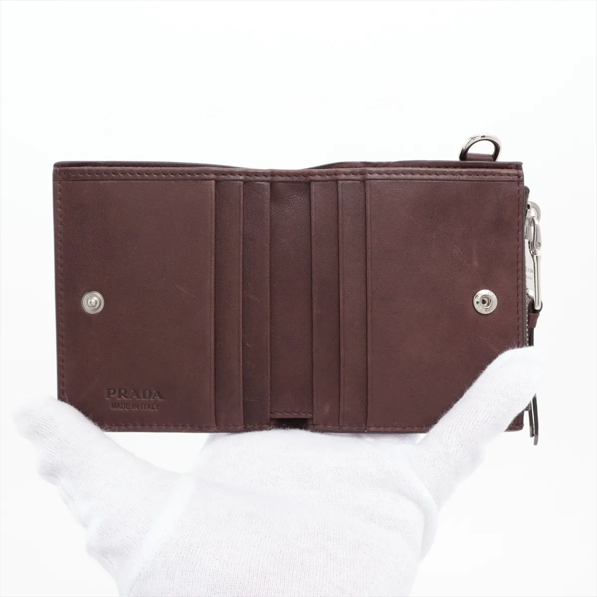 Triangle Logo 2ML049 Leather Compact Wallet Brown — view 3