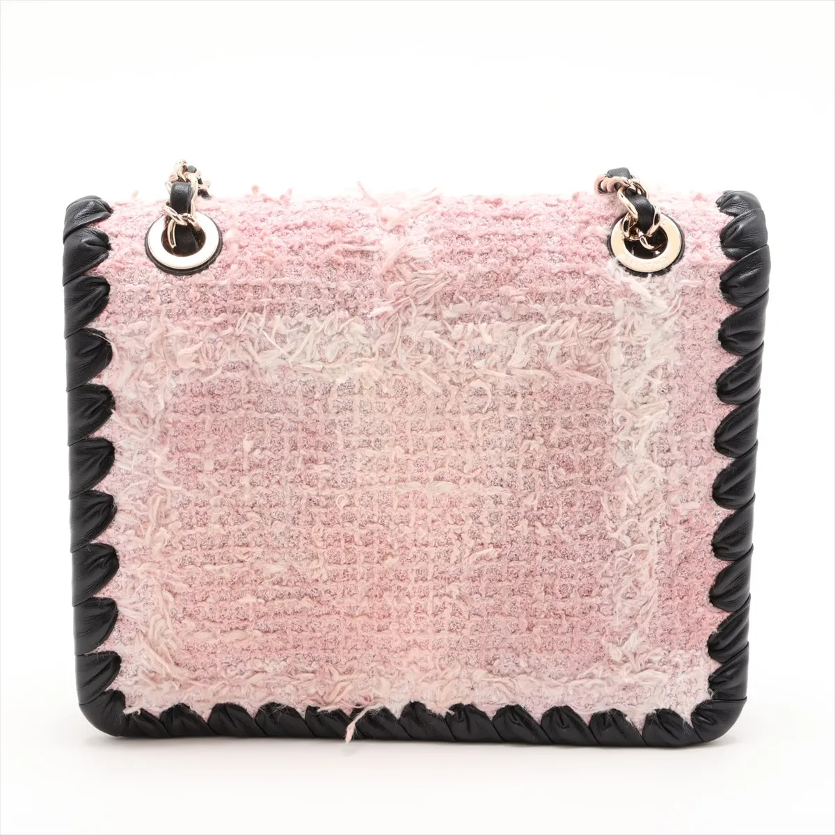 Coco Mark Tweed x Leather Chain Shoulder Bag, Pink x Black, Gold Hardware, JU26PCHH, Random Plate — view 2
