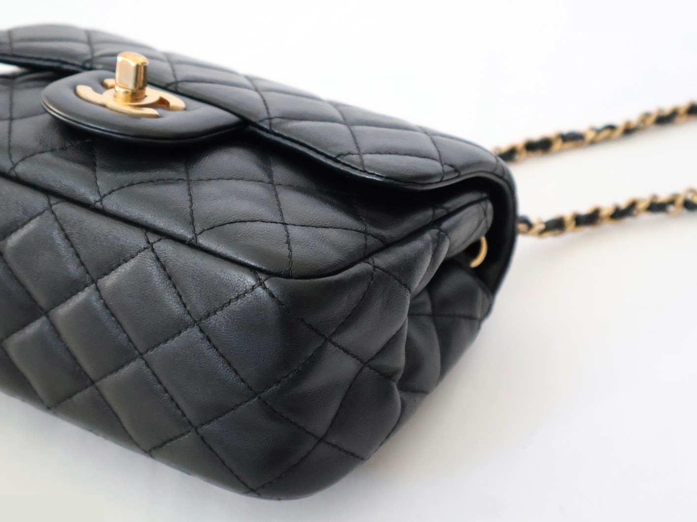 Mini Matelassé Lambskin Chain Shoulder Bag, Black — view 4