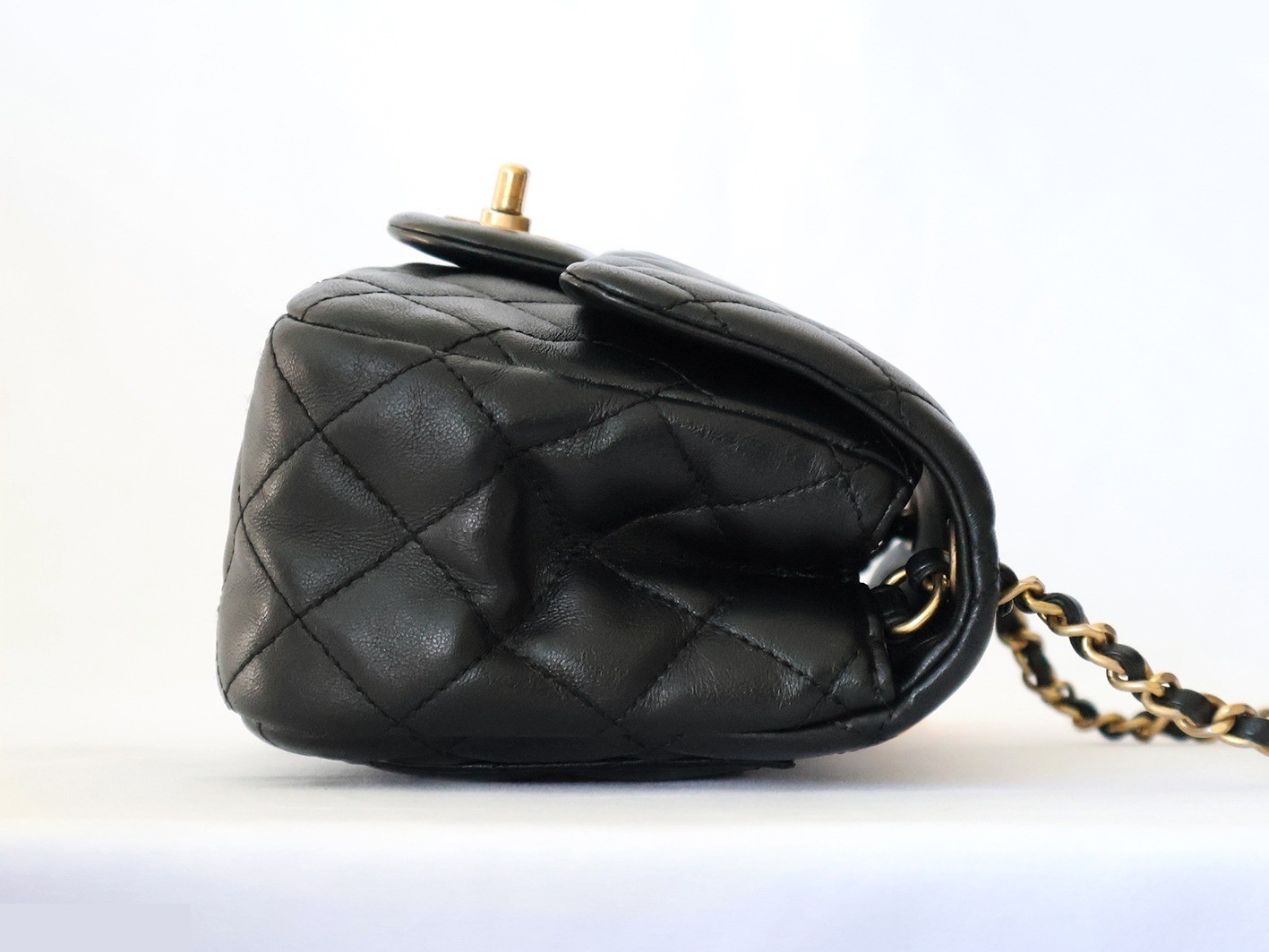 Mini Matelassé Lambskin Chain Shoulder Bag, Black — view 6