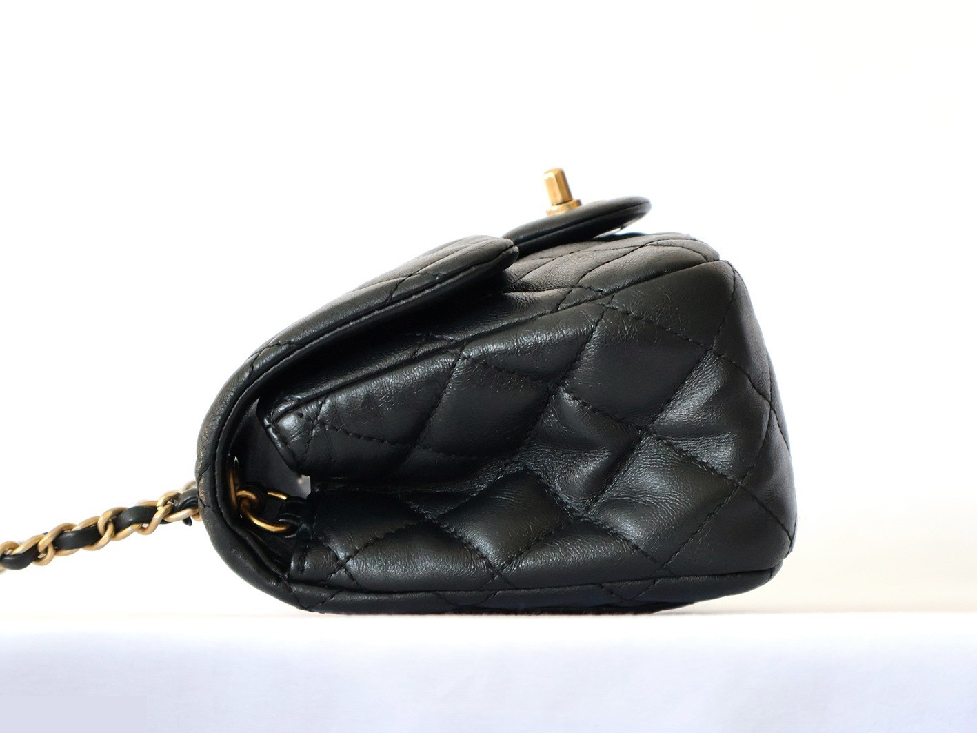Mini Matelassé Lambskin Chain Shoulder Bag, Black — view 7