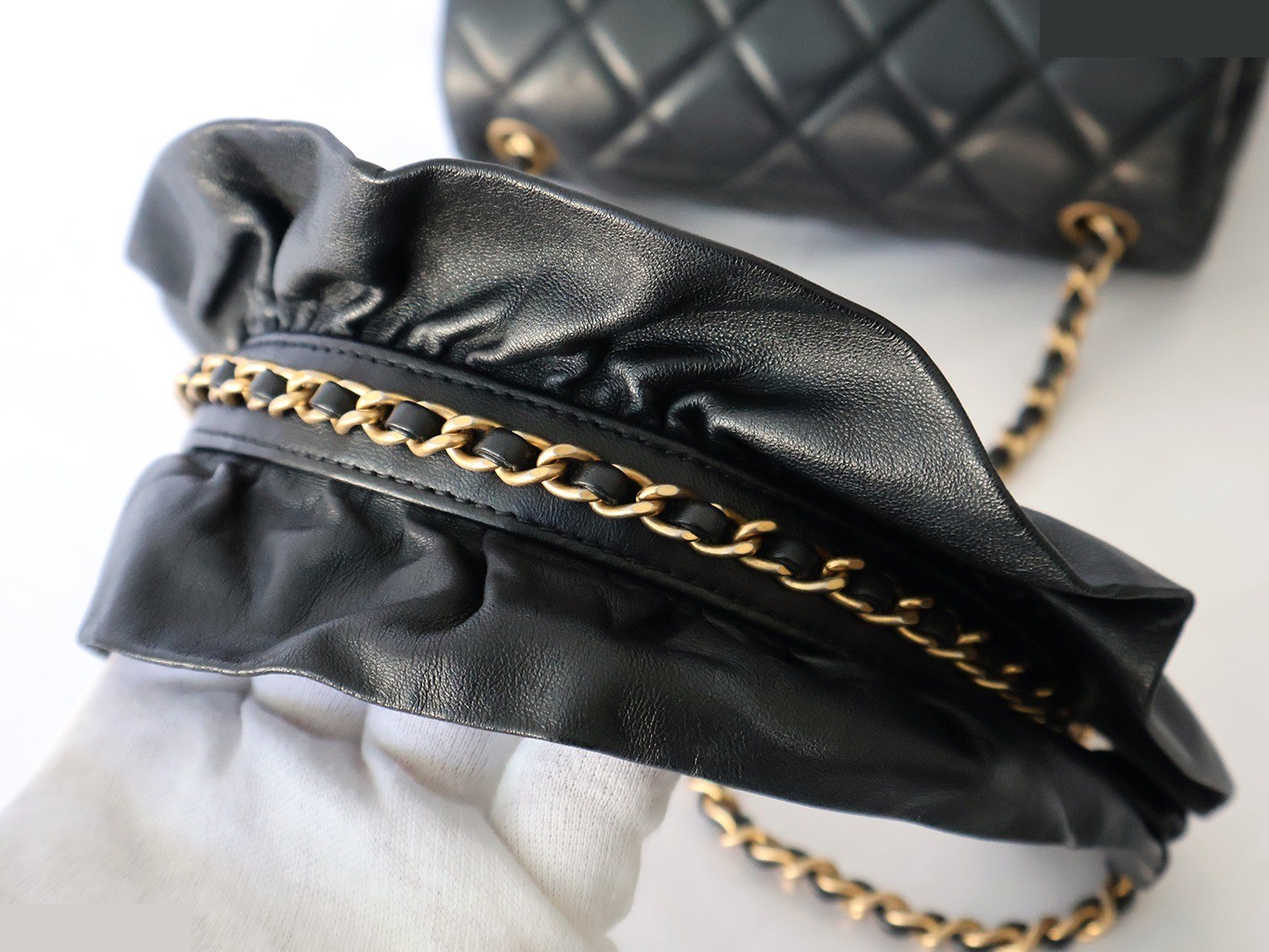 Mini Matelassé Lambskin Chain Shoulder Bag, Black — view 9