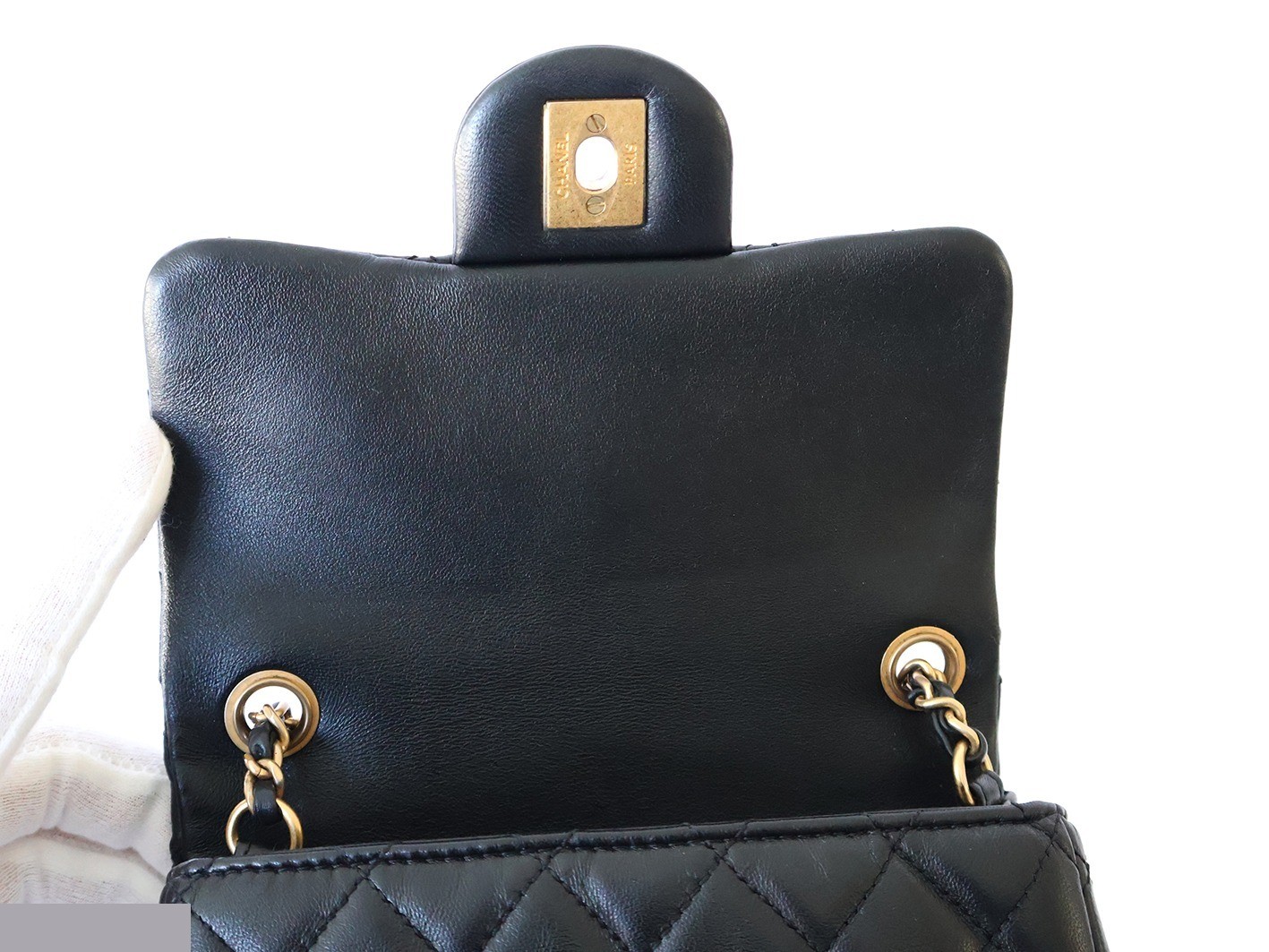 Mini Matelassé Lambskin Chain Shoulder Bag, Black — view 10