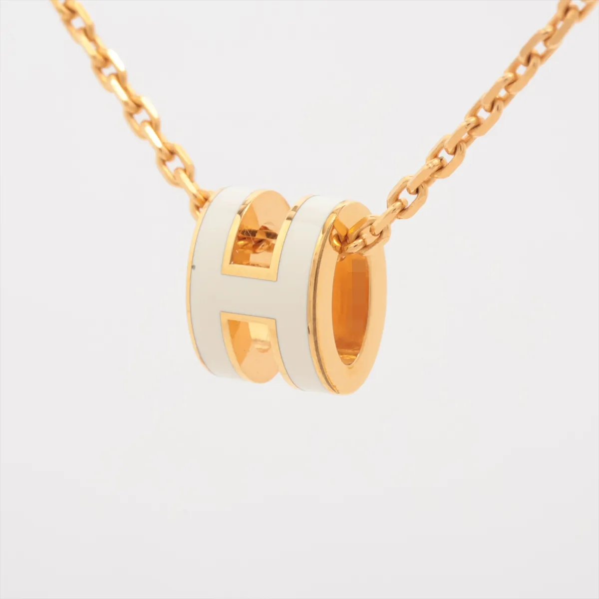 Mini Pop H ST0295 Necklace, GP Gold x White, some wear and tarnishing. — view 2