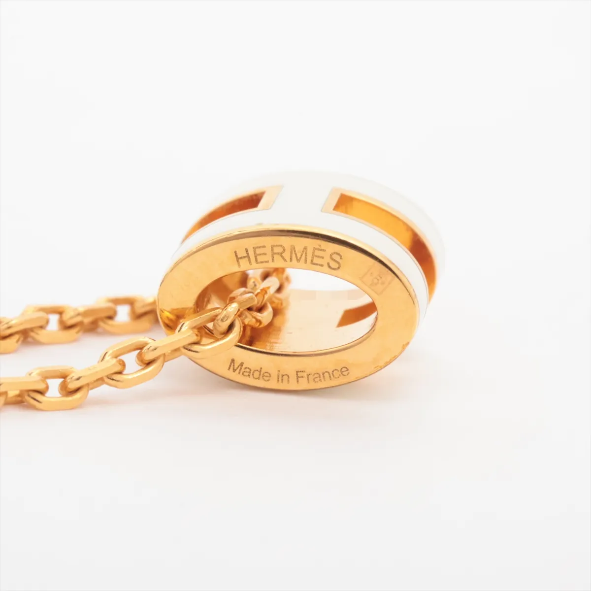 Mini Pop H ST0295 Necklace, GP Gold x White, some wear and tarnishing. — view 4