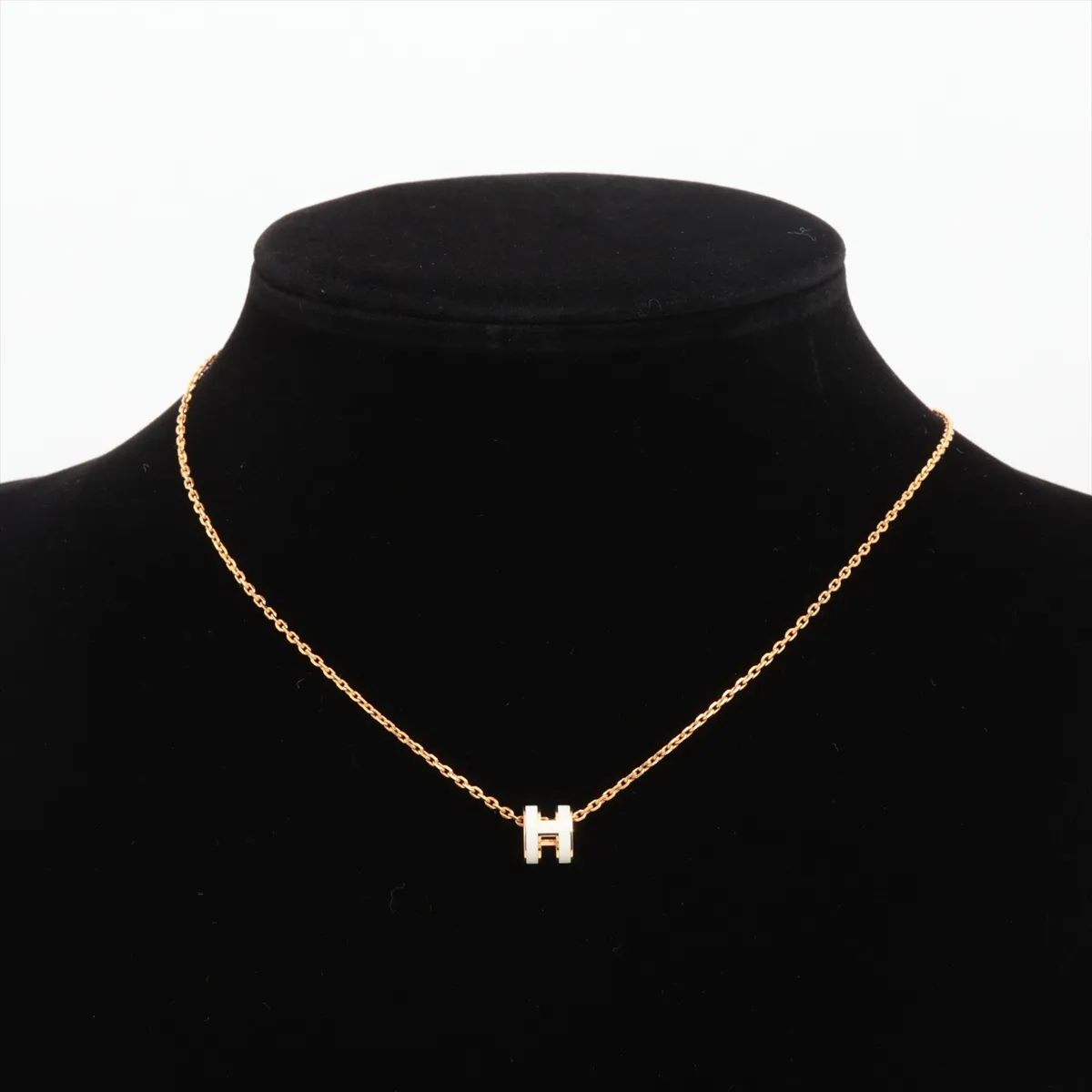 Mini Pop H ST0295 Necklace, GP Gold x White, some wear and tarnishing. — view 5
