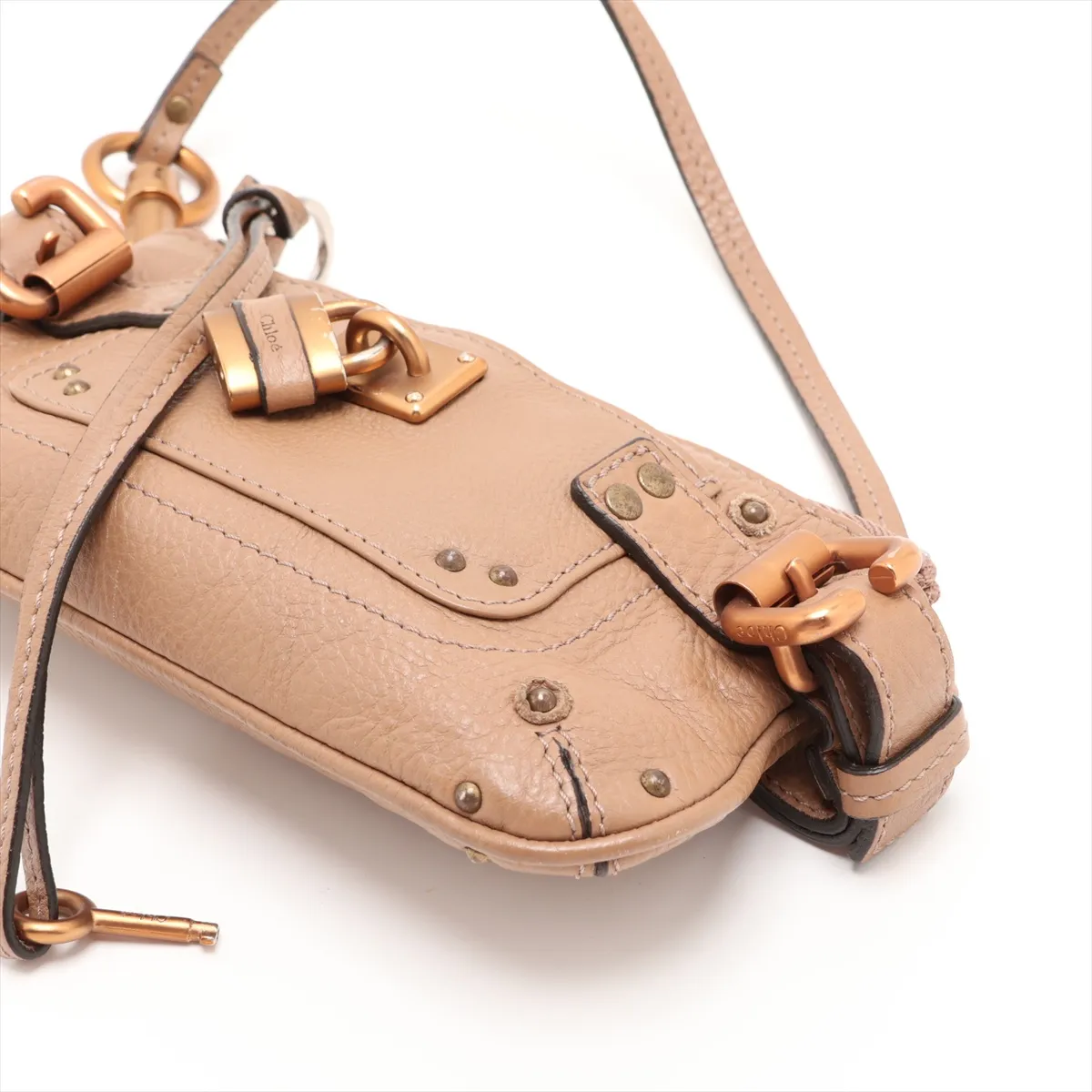 Paddington Leather Handbag, Beige — view 3