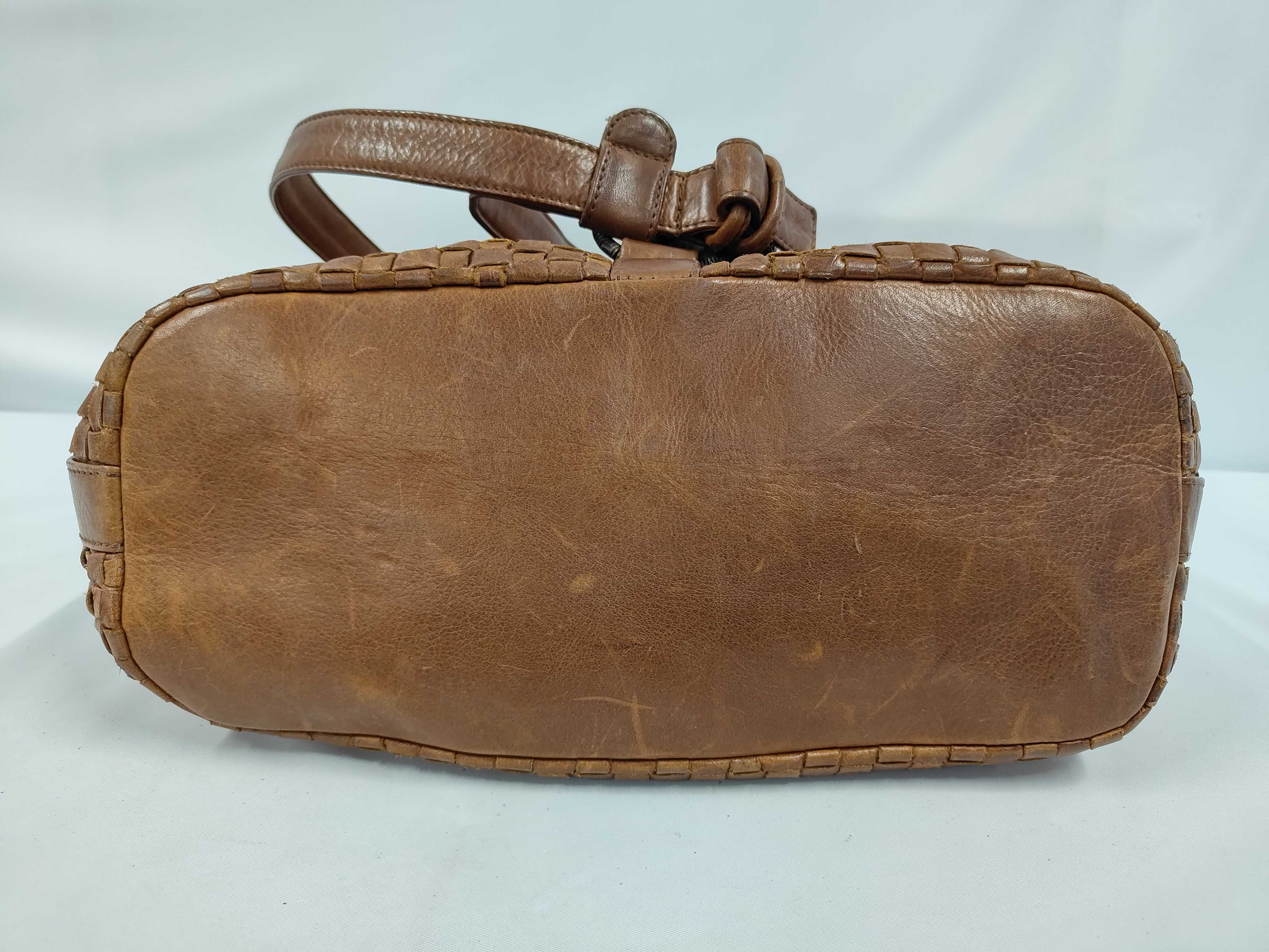Leather Brown Braided Drawstring One-Shoulder Bag — view 3