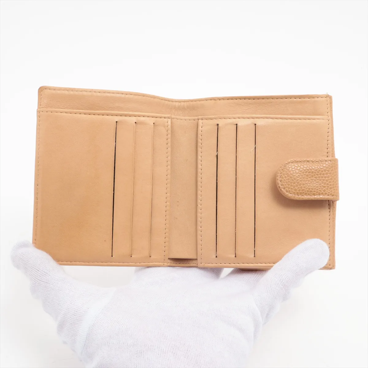 Cocomark Caviar Skin Compact Wallet Beige Gold Hardware 8377580 — view 4