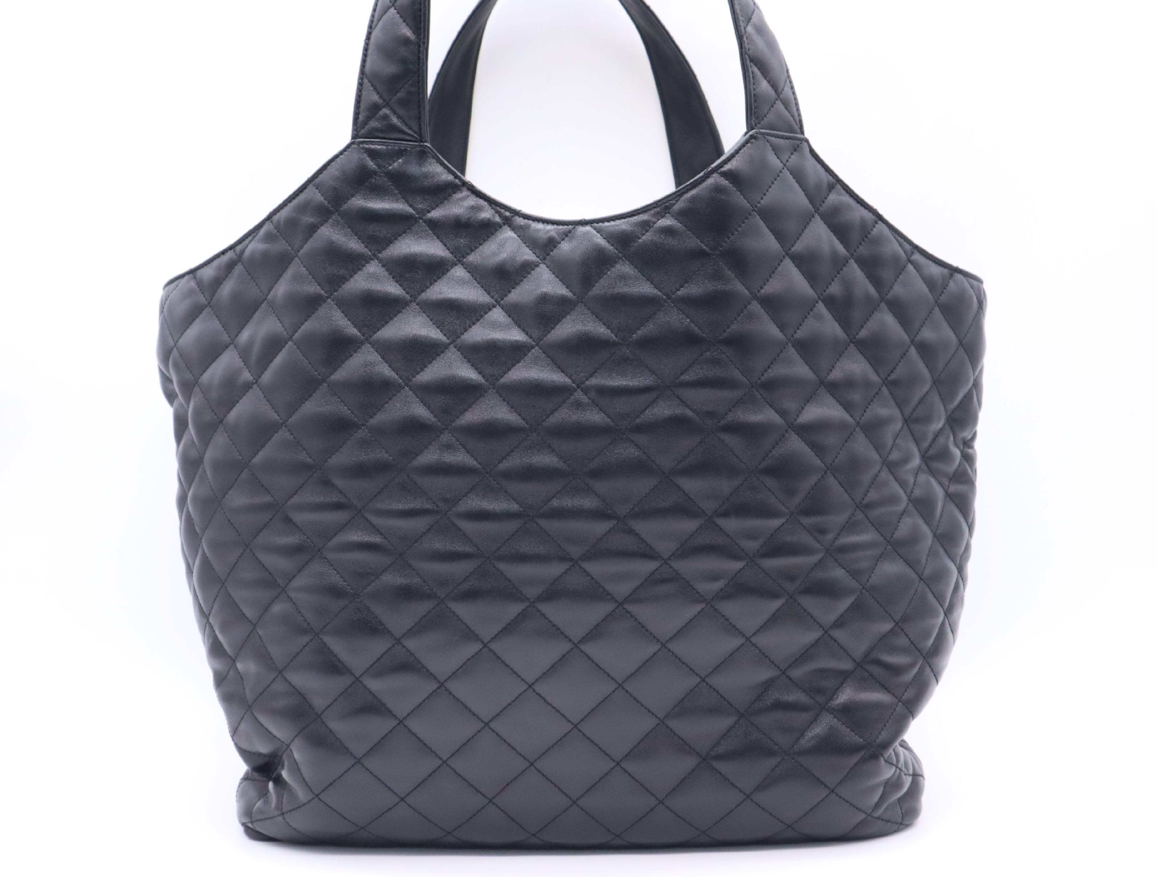 Leather Icare Maxi Shopping Bag, Black with Gold Hardware, Tote Bag — view 2