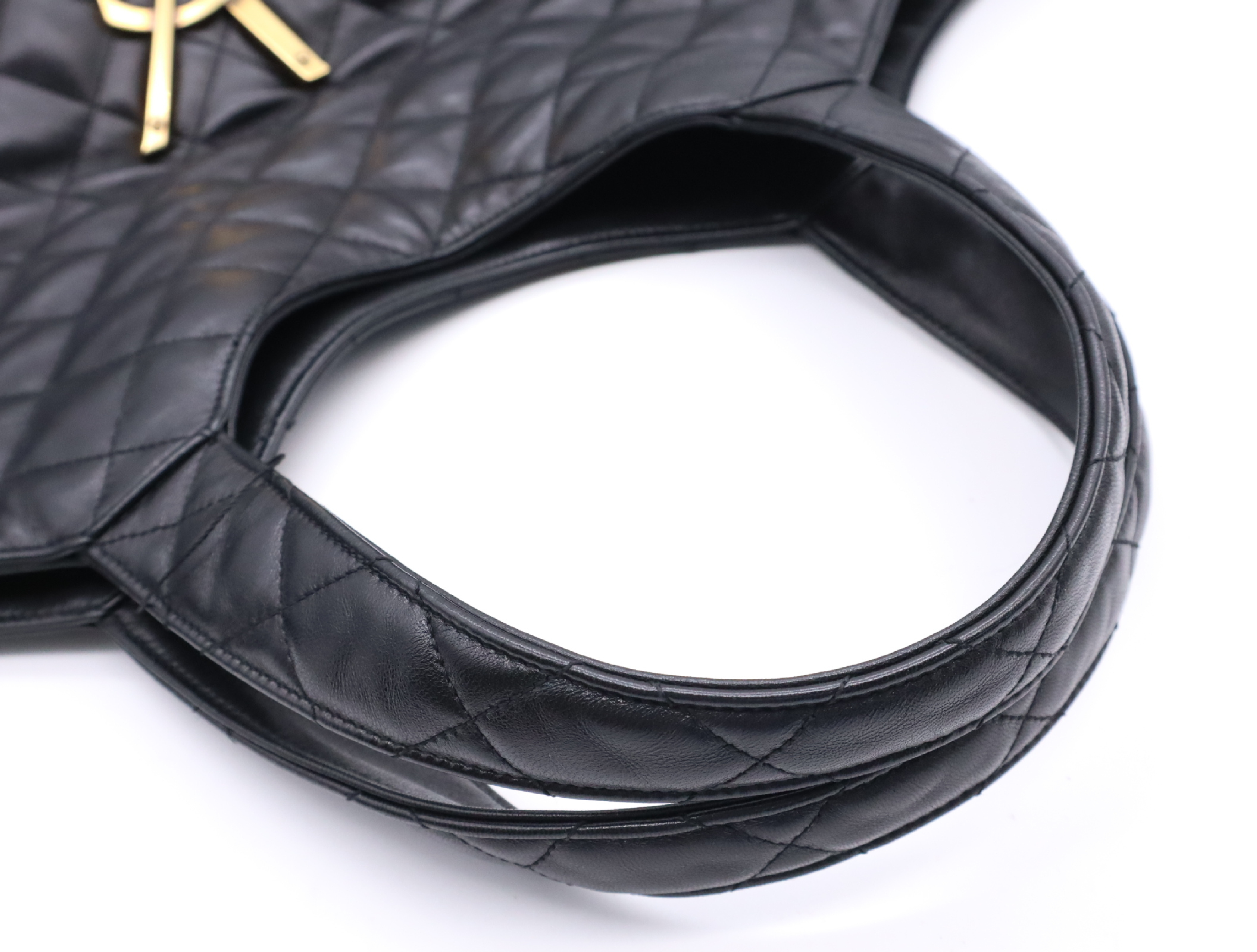 Leather Icare Maxi Shopping Bag, Black with Gold Hardware, Tote Bag — view 12