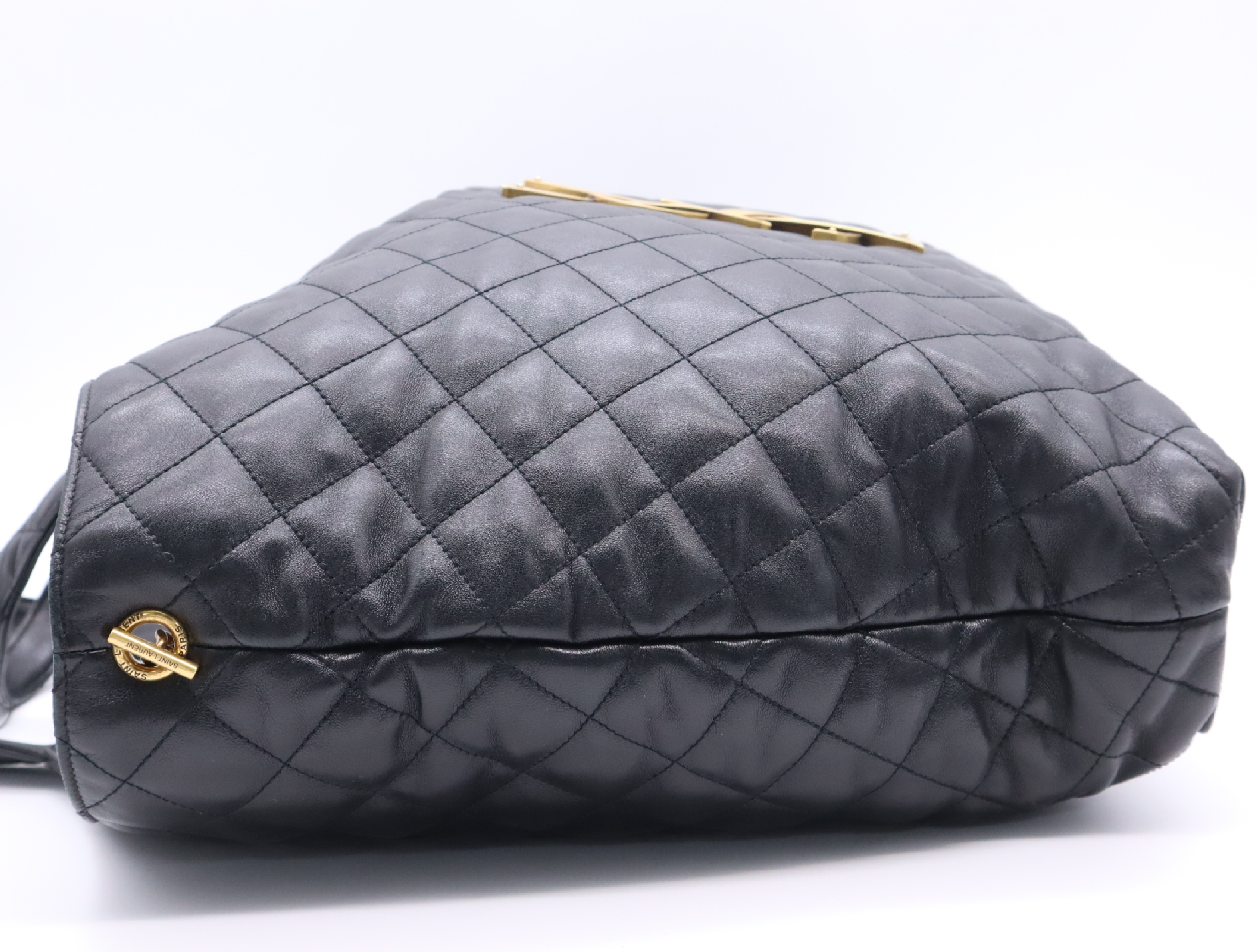 Leather Icare Maxi Shopping Bag, Black with Gold Hardware, Tote Bag — view 3