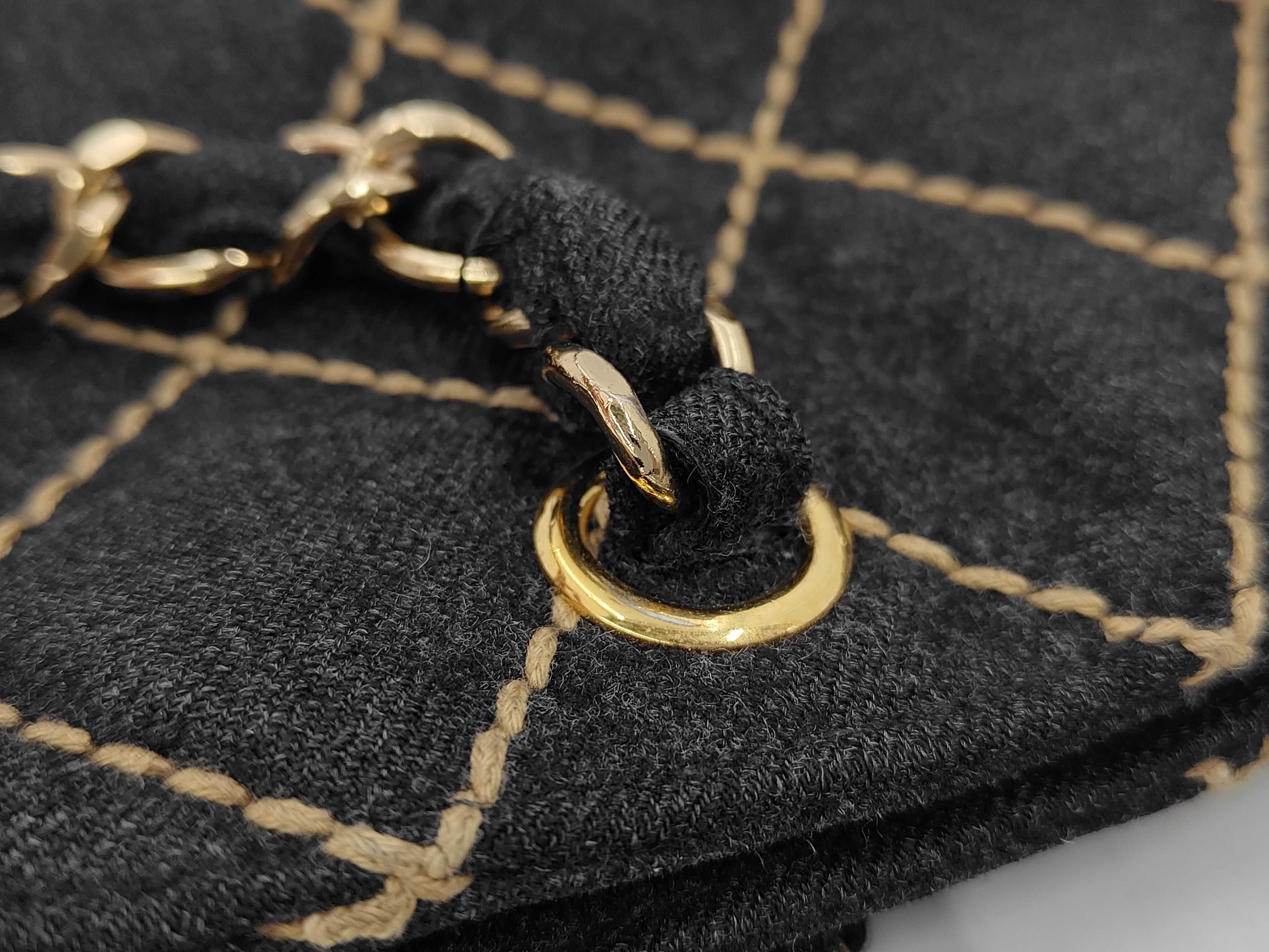 CC Logo Quilted Denim Shoulder Bag, Black, Double Chain Shoulder Bag — view 7