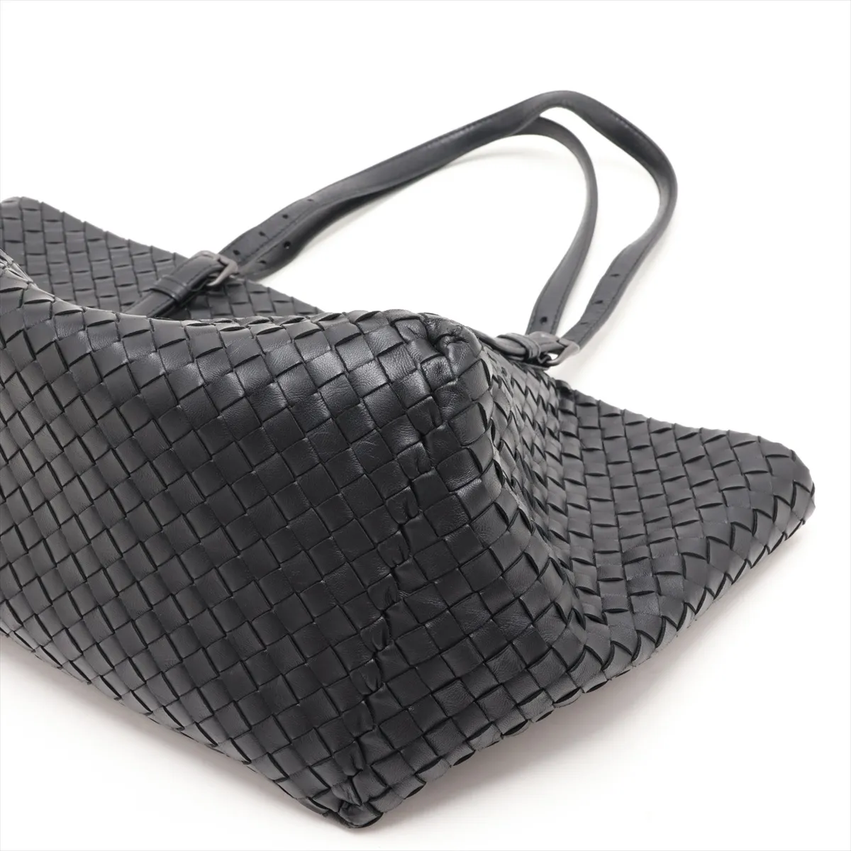 Intrecciato Leather Tote Bag, Black — view 3