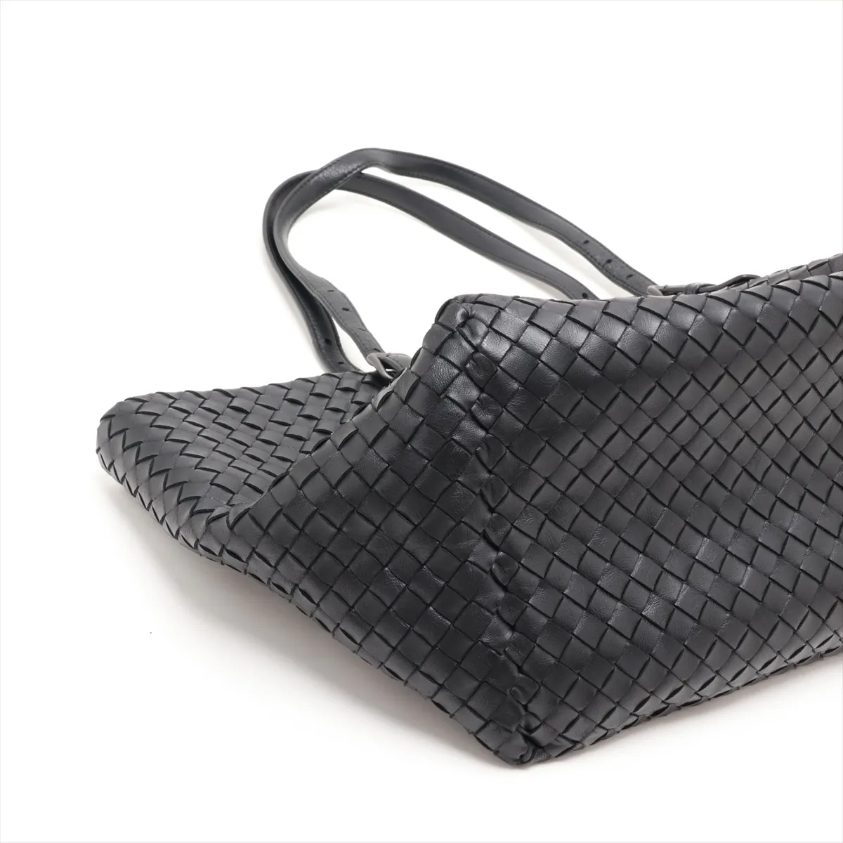 Intrecciato Leather Tote Bag, Black — view 4