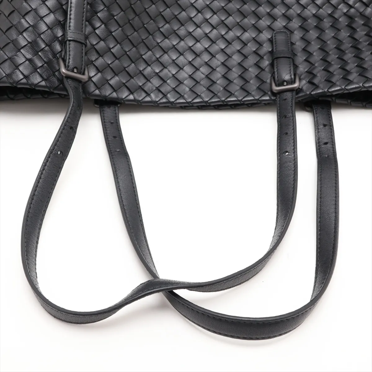 Intrecciato Leather Tote Bag, Black — view 5