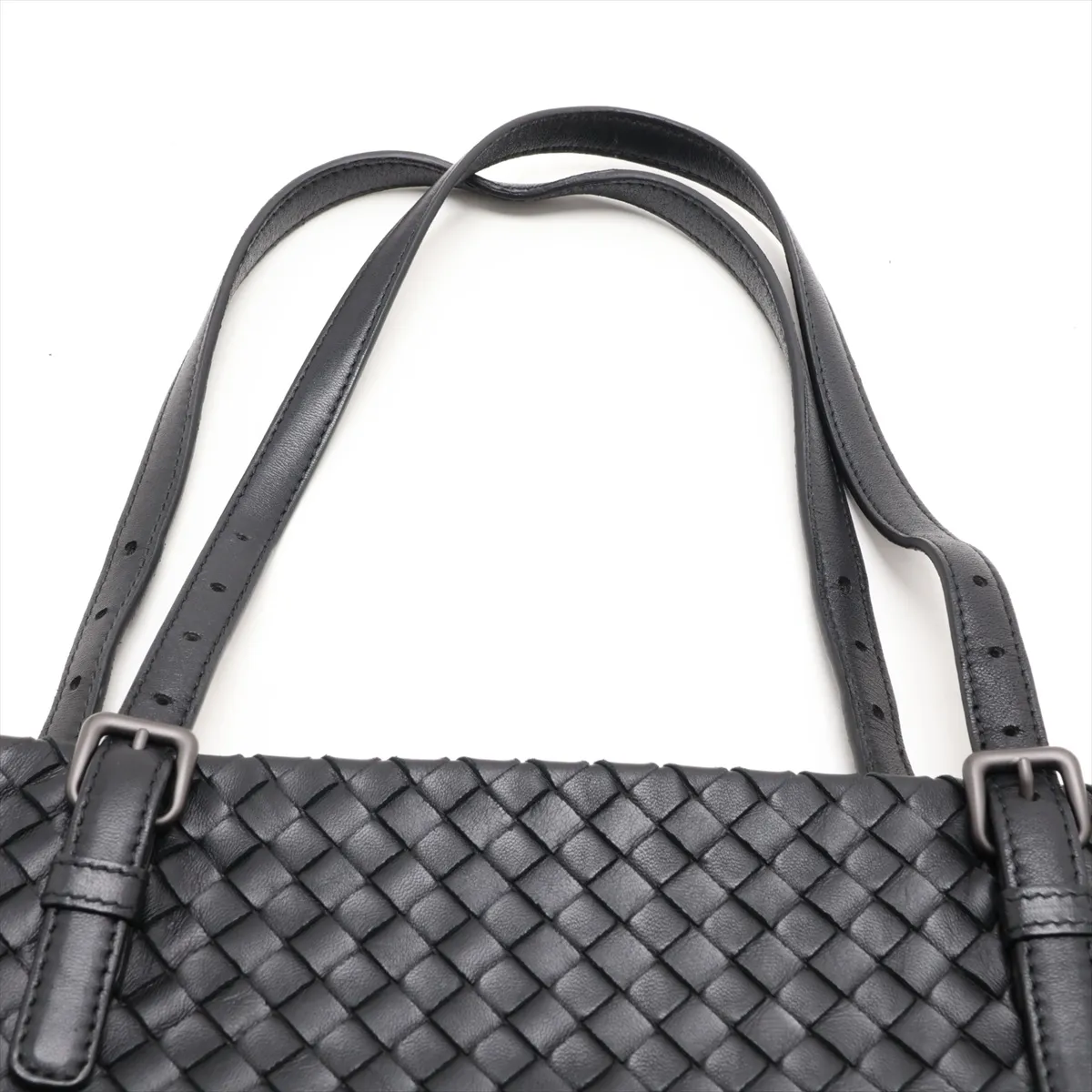 Intrecciato Leather Tote Bag, Black — view 6