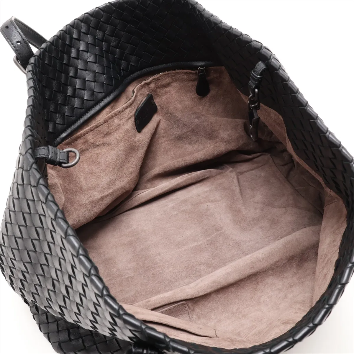Intrecciato Leather Tote Bag, Black — view 7