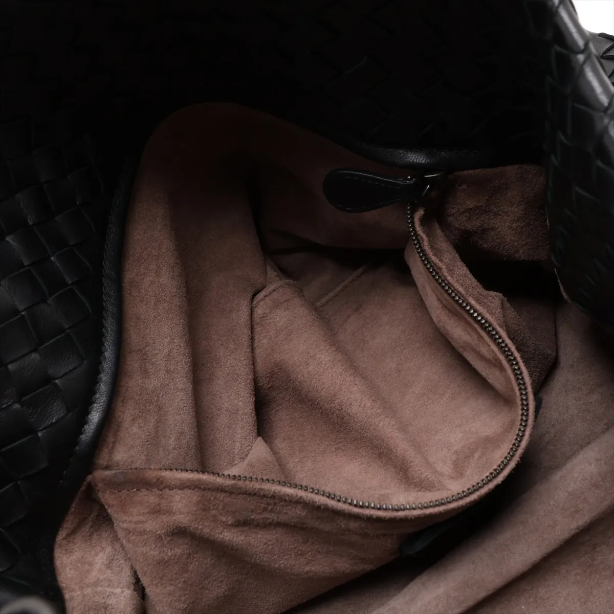 Intrecciato Leather Tote Bag, Black — view 8