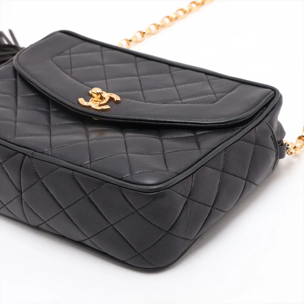 Matelassé Lambskin Chain Shoulder Bag with Fringe, Black with Gold Hardware, Item No. 3061730 (Serial No. 3) — view 3