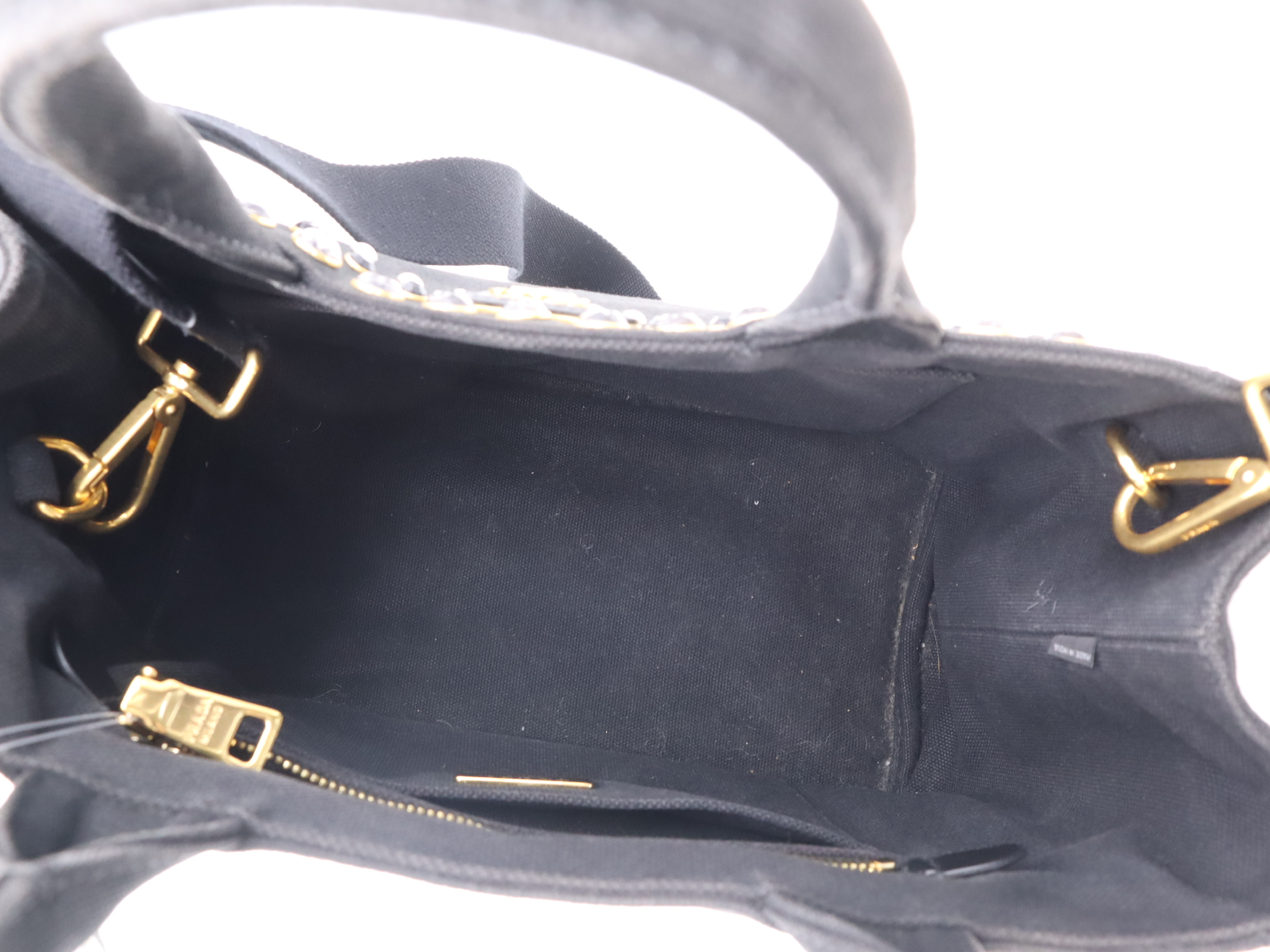 Denim Jewel Studded Canapa Tote Mini Black Gold Hardware with Shoulder Strap — view 11
