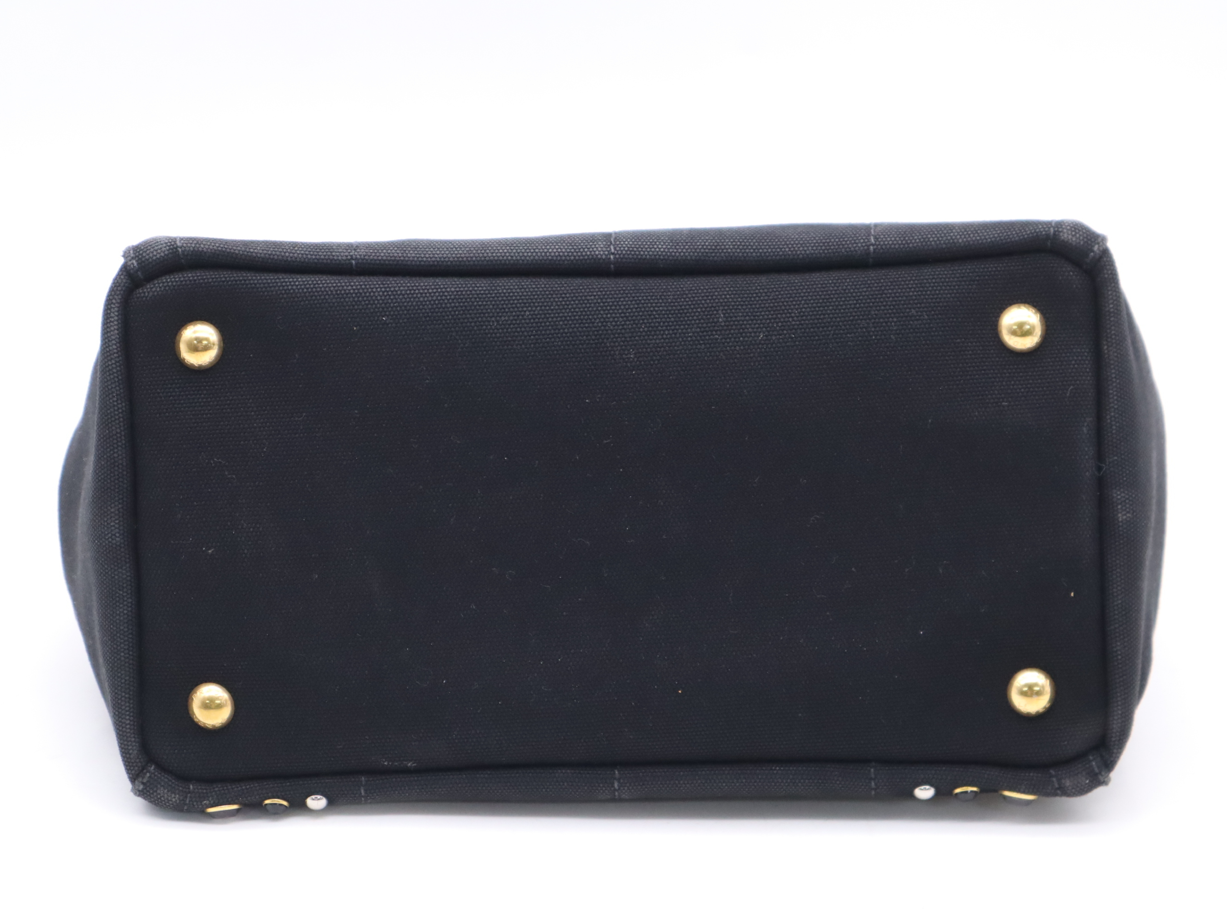 Denim Jewel Studded Canapa Tote Mini Black Gold Hardware with Shoulder Strap — view 4