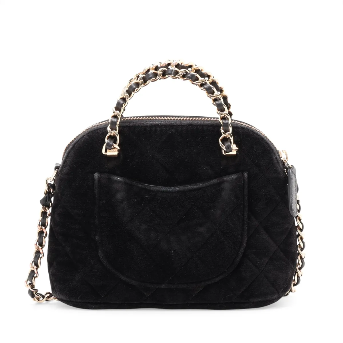 Matelassé Velour x Leather 2-Way Handbag, Black with Gold Hardware, A1AK5803, Random Serial Number — view 2