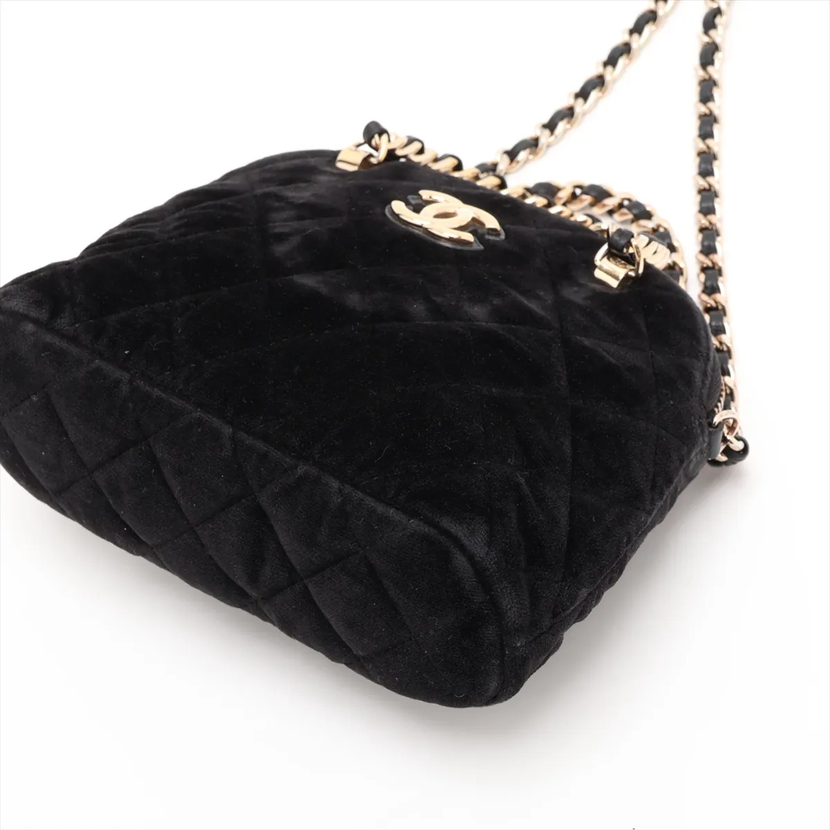 Matelassé Velour x Leather 2-Way Handbag, Black with Gold Hardware, A1AK5803, Random Serial Number — view 3