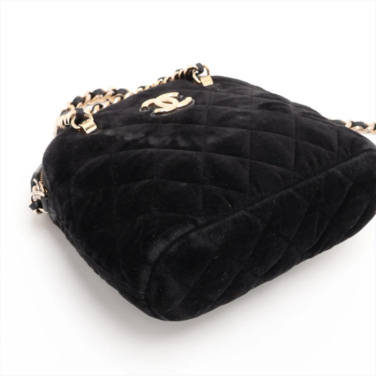 Matelassé Velour x Leather 2-Way Handbag, Black with Gold Hardware, A1AK5803, Random Serial Number — view 4