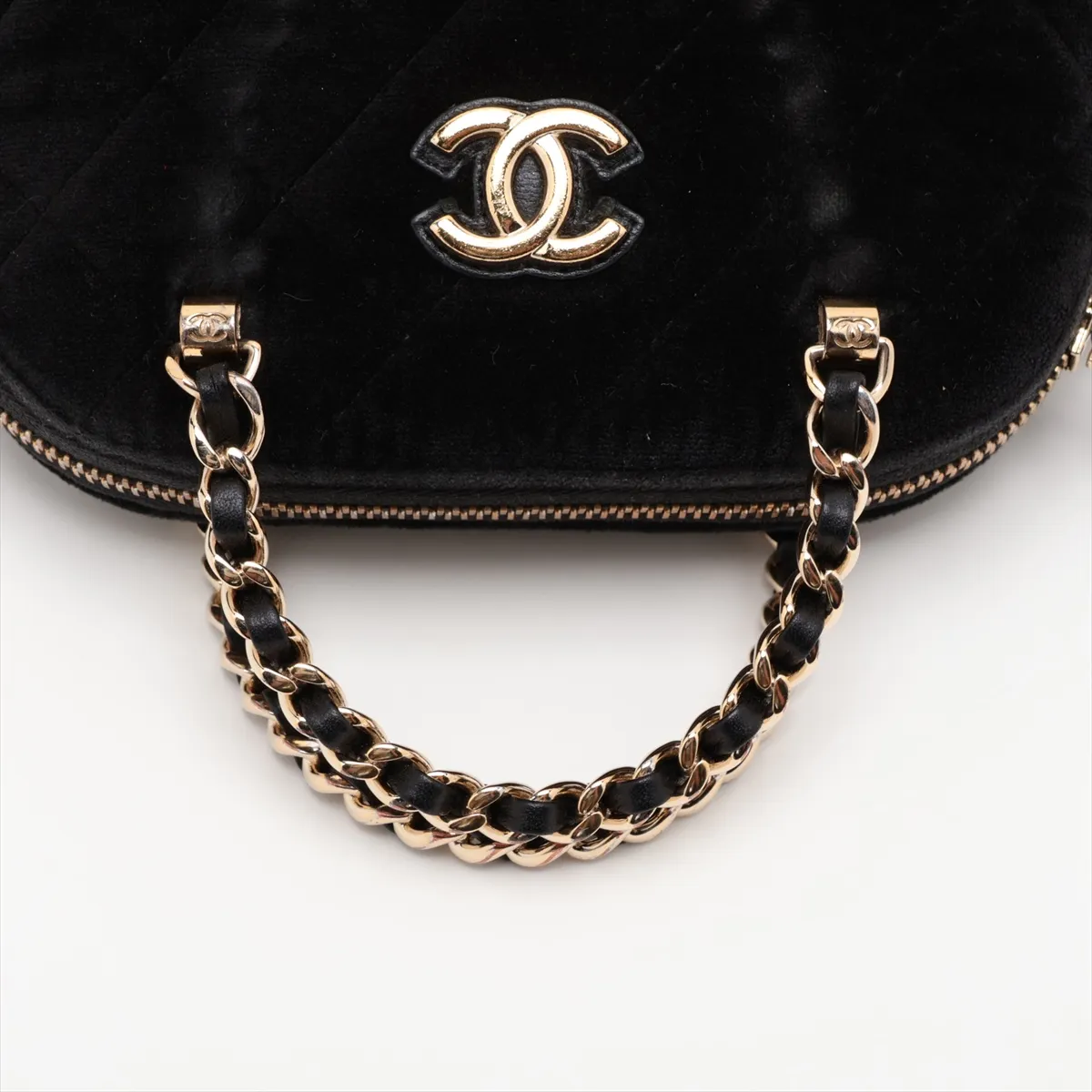 Matelassé Velour x Leather 2-Way Handbag, Black with Gold Hardware, A1AK5803, Random Serial Number — view 5
