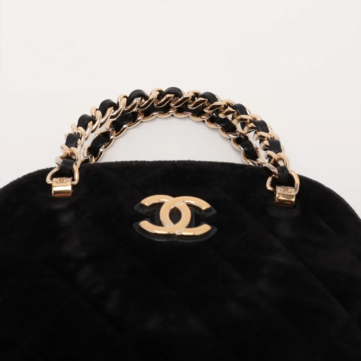 Matelassé Velour x Leather 2-Way Handbag, Black with Gold Hardware, A1AK5803, Random Serial Number — view 6