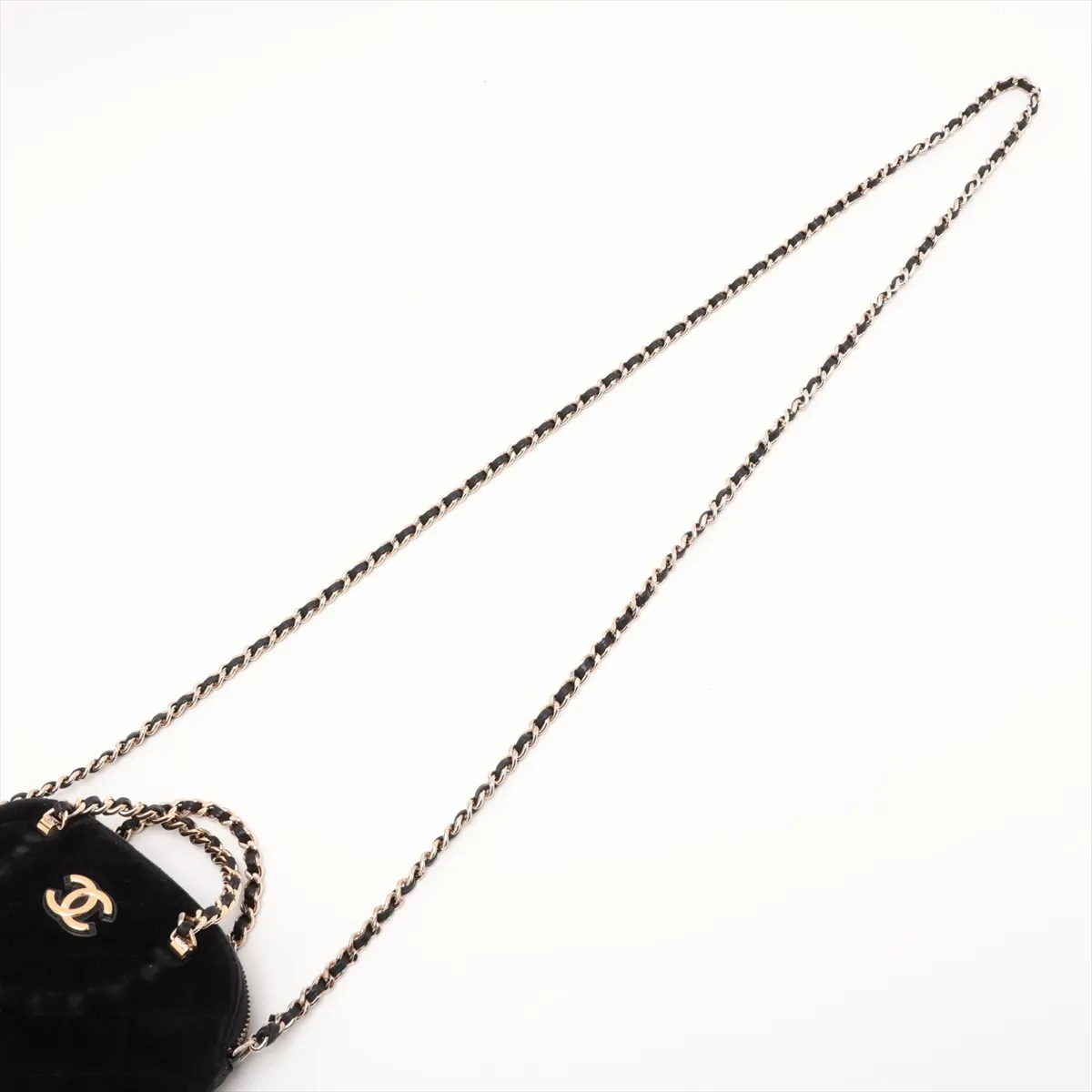 Matelassé Velour x Leather 2-Way Handbag, Black with Gold Hardware, A1AK5803, Random Serial Number — view 7