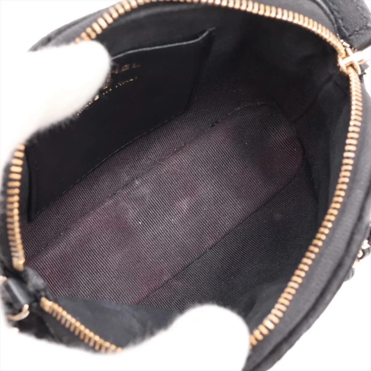 Matelassé Velour x Leather 2-Way Handbag, Black with Gold Hardware, A1AK5803, Random Serial Number — view 8