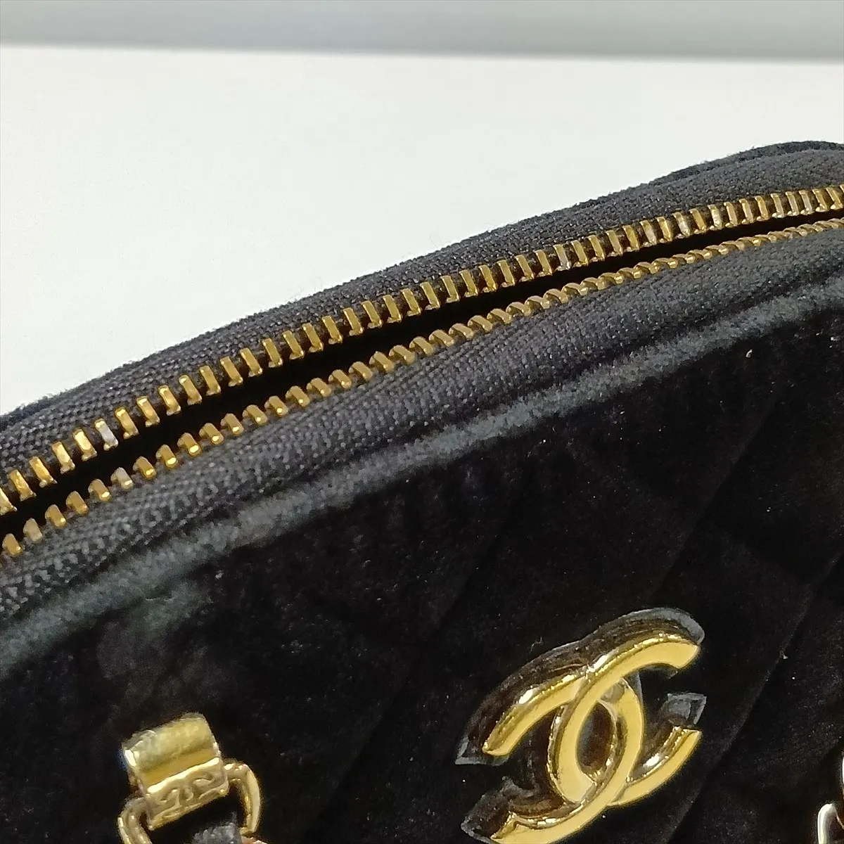 Matelassé Velour x Leather 2-Way Handbag, Black with Gold Hardware, A1AK5803, Random Serial Number — view 10