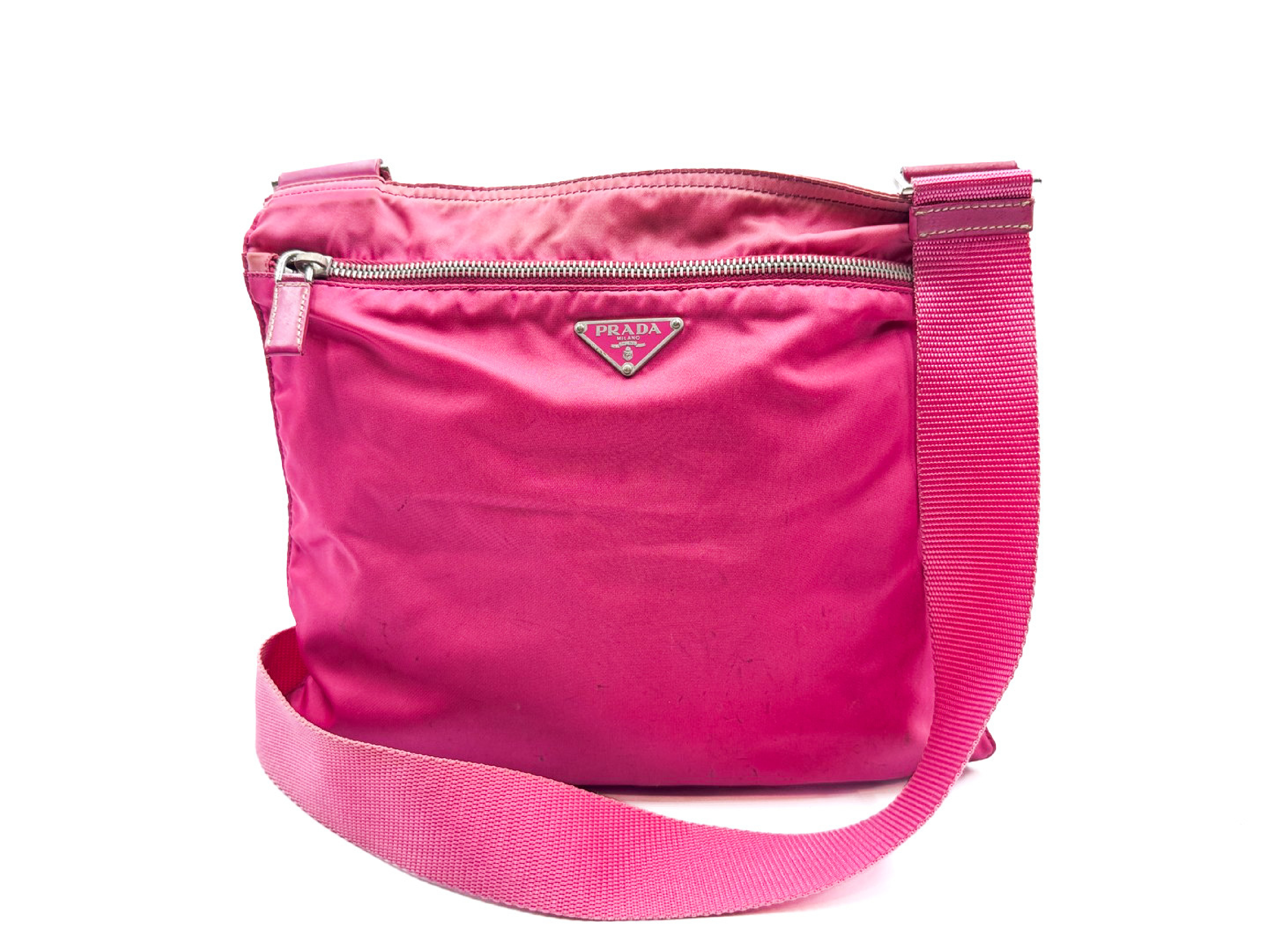 Nylon Shoulder Bag, Pink, Triangle Plate
