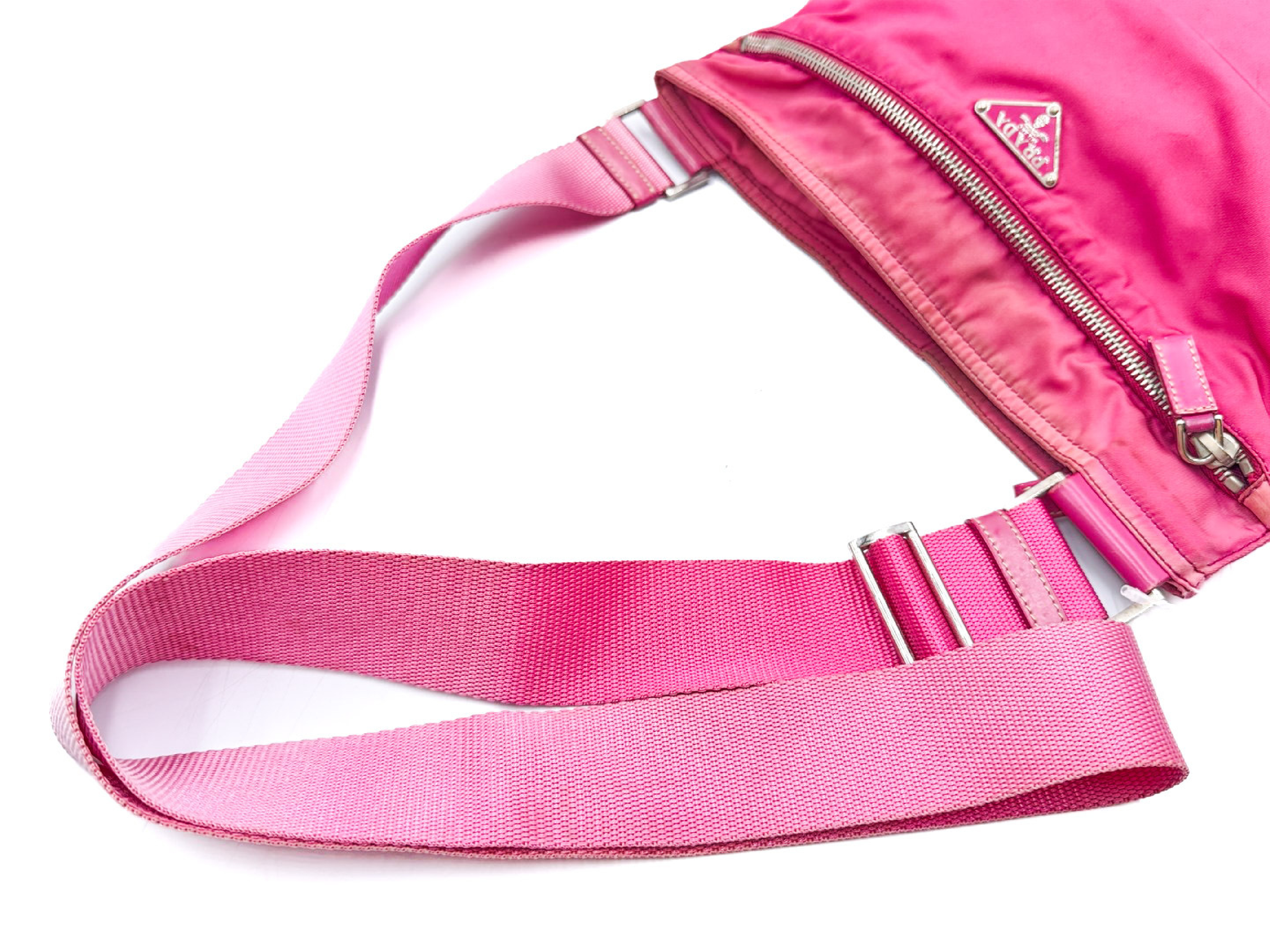 Nylon Shoulder Bag, Pink, Triangle Plate — view 3