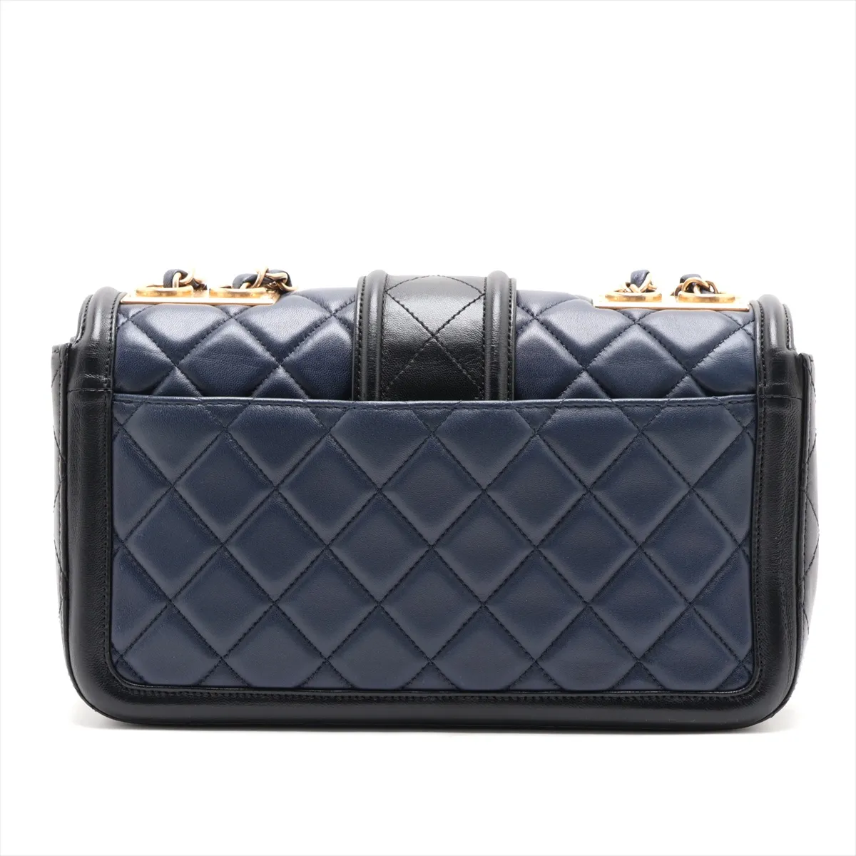 Matelassé Lambskin Single Flap Double Chain Bag, Navy, Gold Hardware, 20671764 (Serial Number in the 20s) — view 2