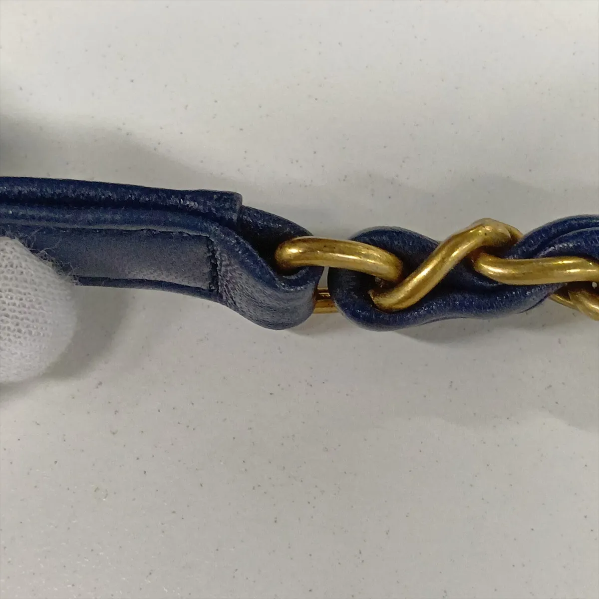 Matelassé Lambskin Single Flap Double Chain Bag, Navy, Gold Hardware, 20671764 (Serial Number in the 20s) — view 14