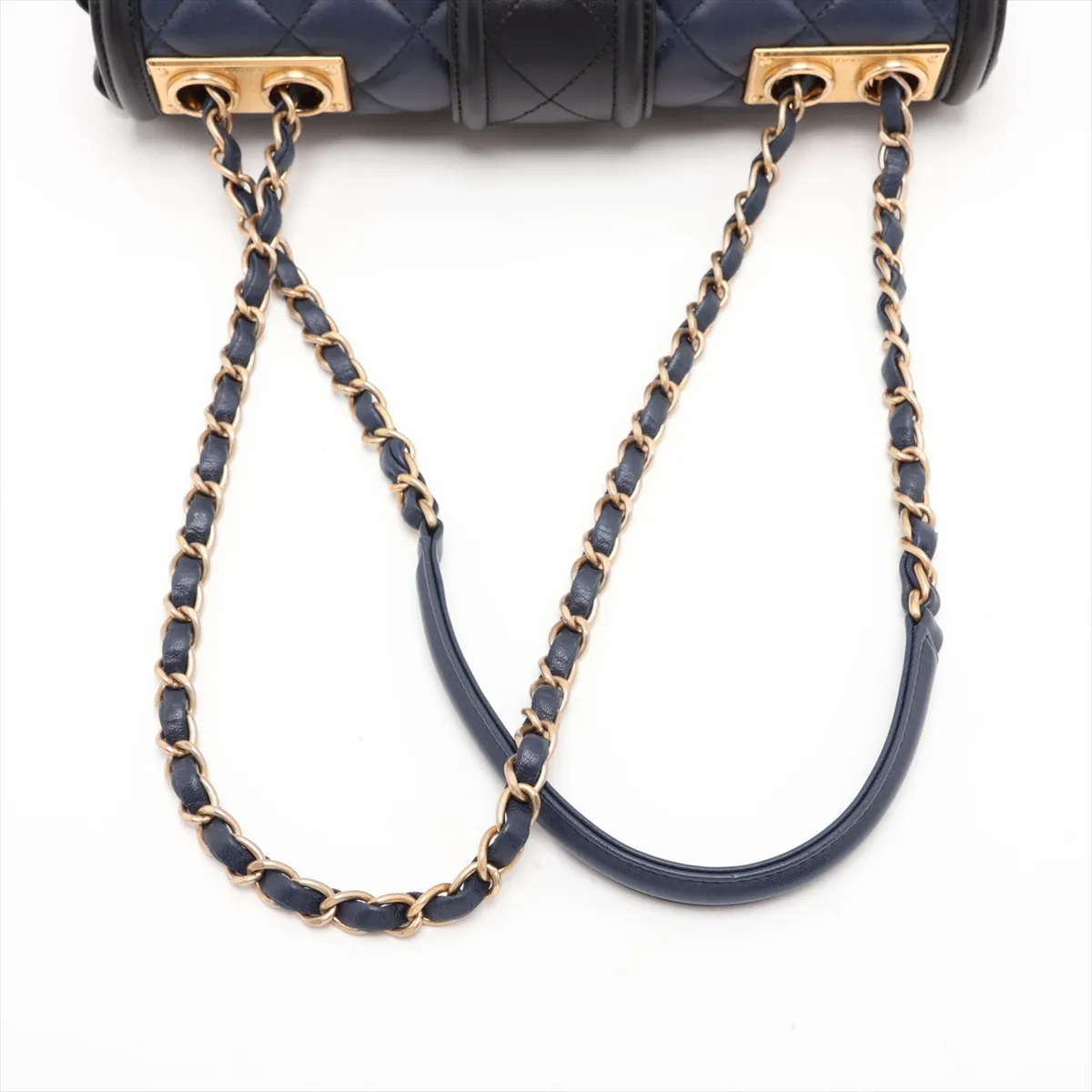 Matelassé Lambskin Single Flap Double Chain Bag, Navy, Gold Hardware, 20671764 (Serial Number in the 20s) — view 5