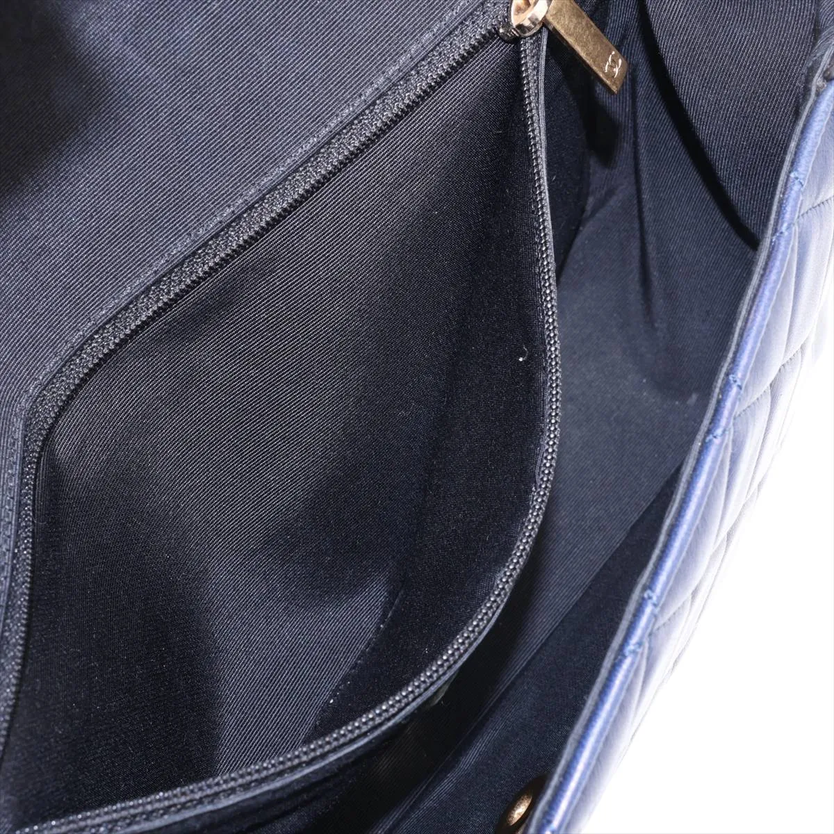 Matelassé Lambskin Single Flap Double Chain Bag, Navy, Gold Hardware, 20671764 (Serial Number in the 20s) — view 8
