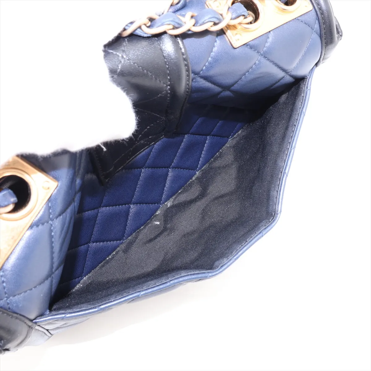 Matelassé Lambskin Single Flap Double Chain Bag, Navy, Gold Hardware, 20671764 (Serial Number in the 20s) — view 9