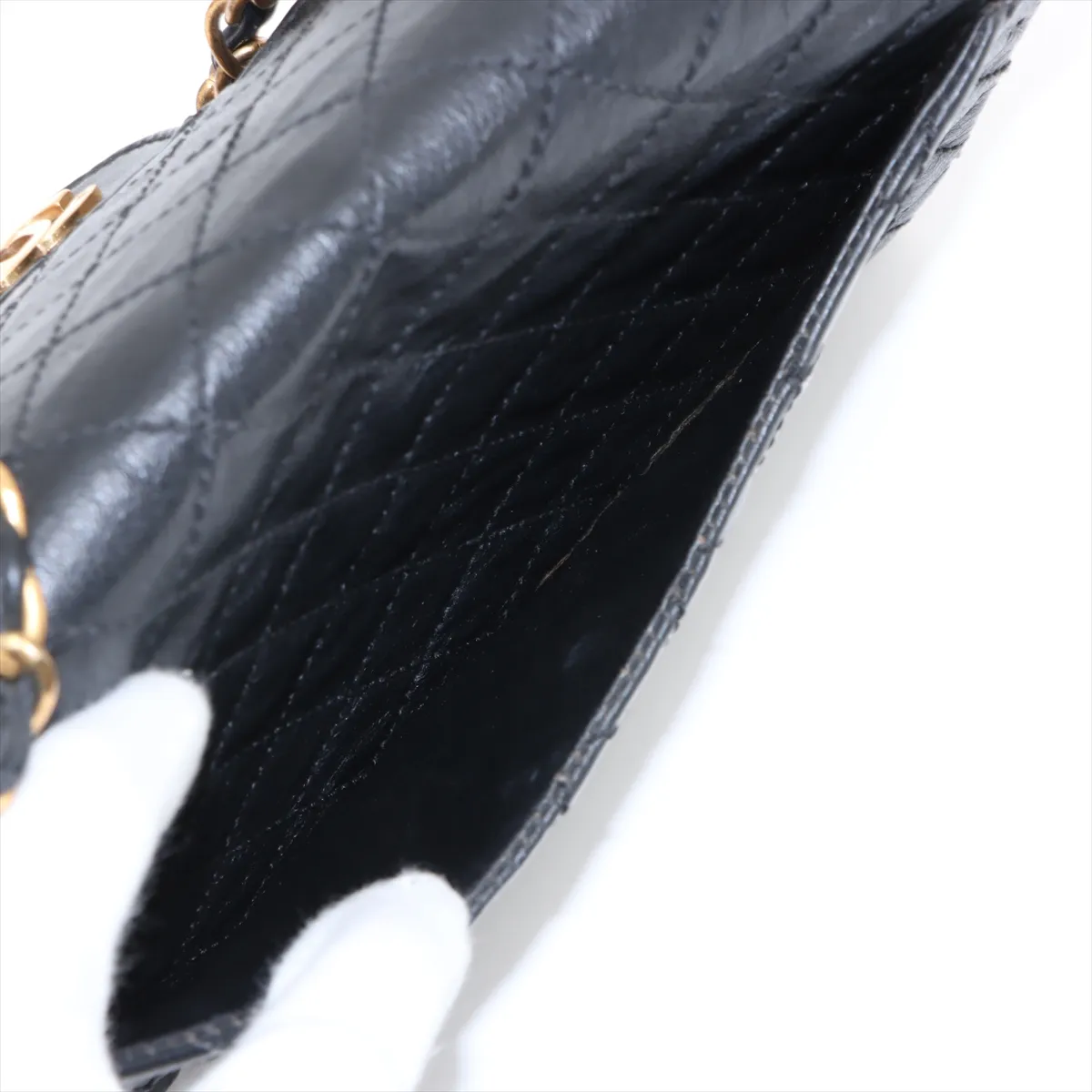 Matelasse Calf Single Flap Single Chain Bag Black Gold Hardware — view 9