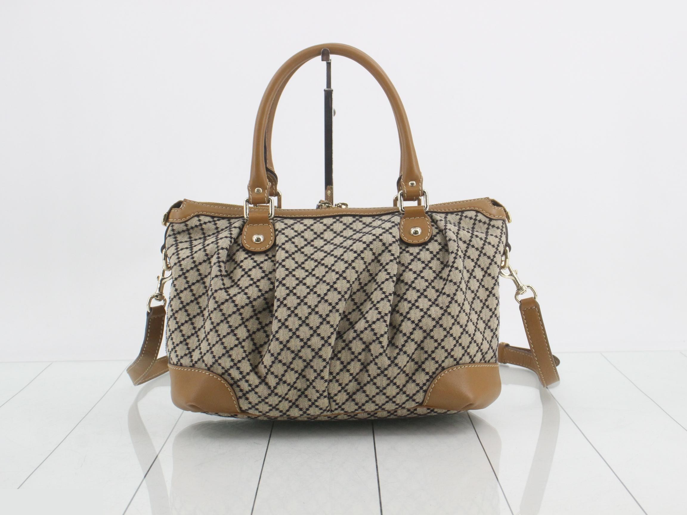 Canvas x Leather 2-Way Handbag, Diamante, Beige/Brown — view 2